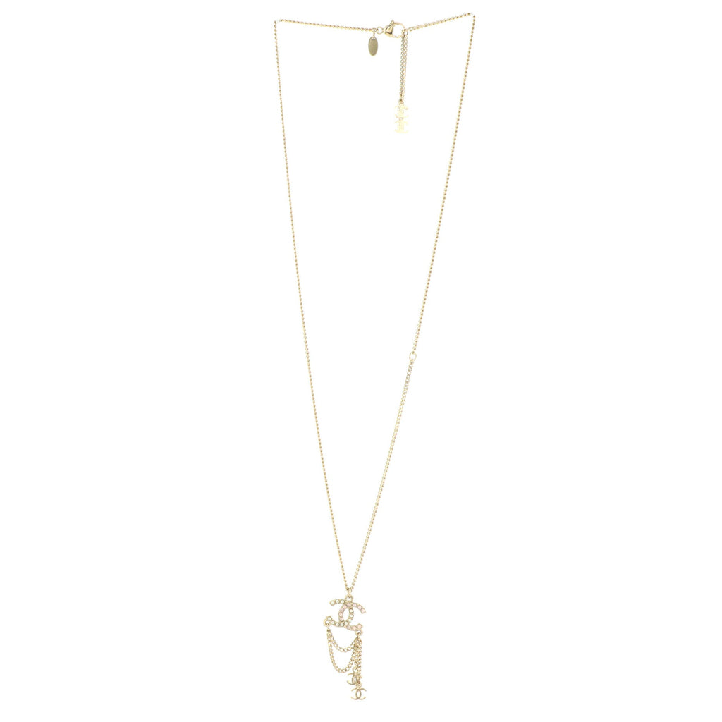 CC Charm Pendant Necklace Metal with Faux Pearls and Crystals