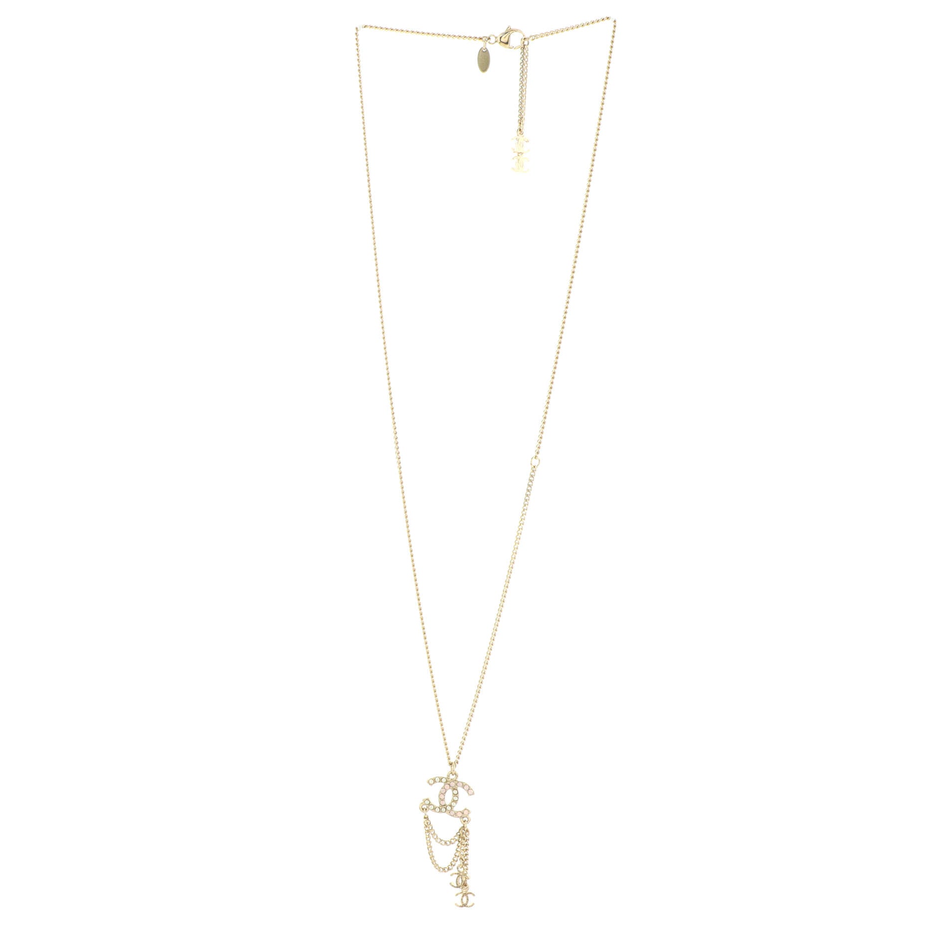 CC Charm Pendant Necklace Metal with Faux Pearls and Crystals