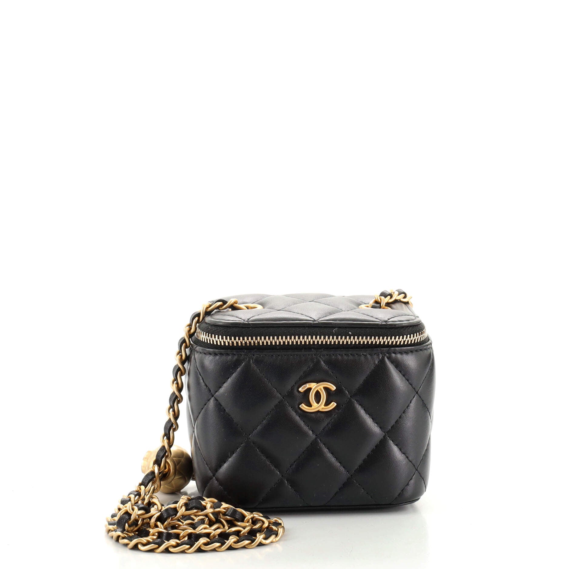 Pearl Crush Vanity Case with Chain Quilted Lambskin Mini