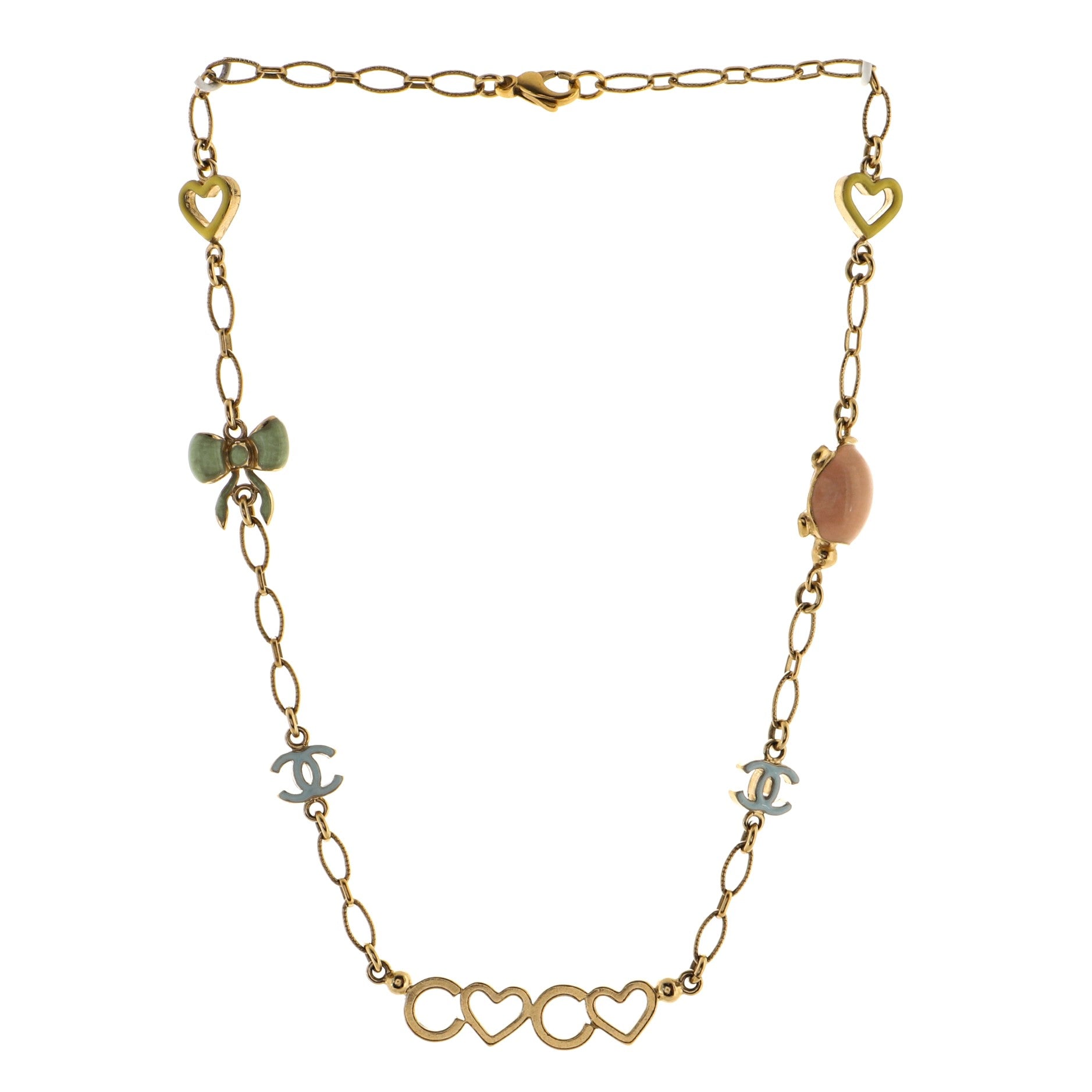 Coco Hearts Charm Chain Necklace Metal and Enamel