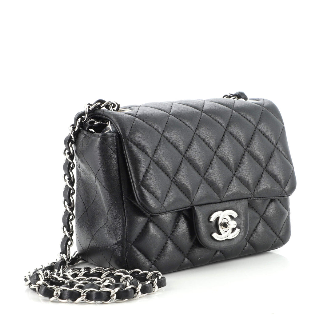 Square Classic Single Flap Bag Quilted Lambskin Mini