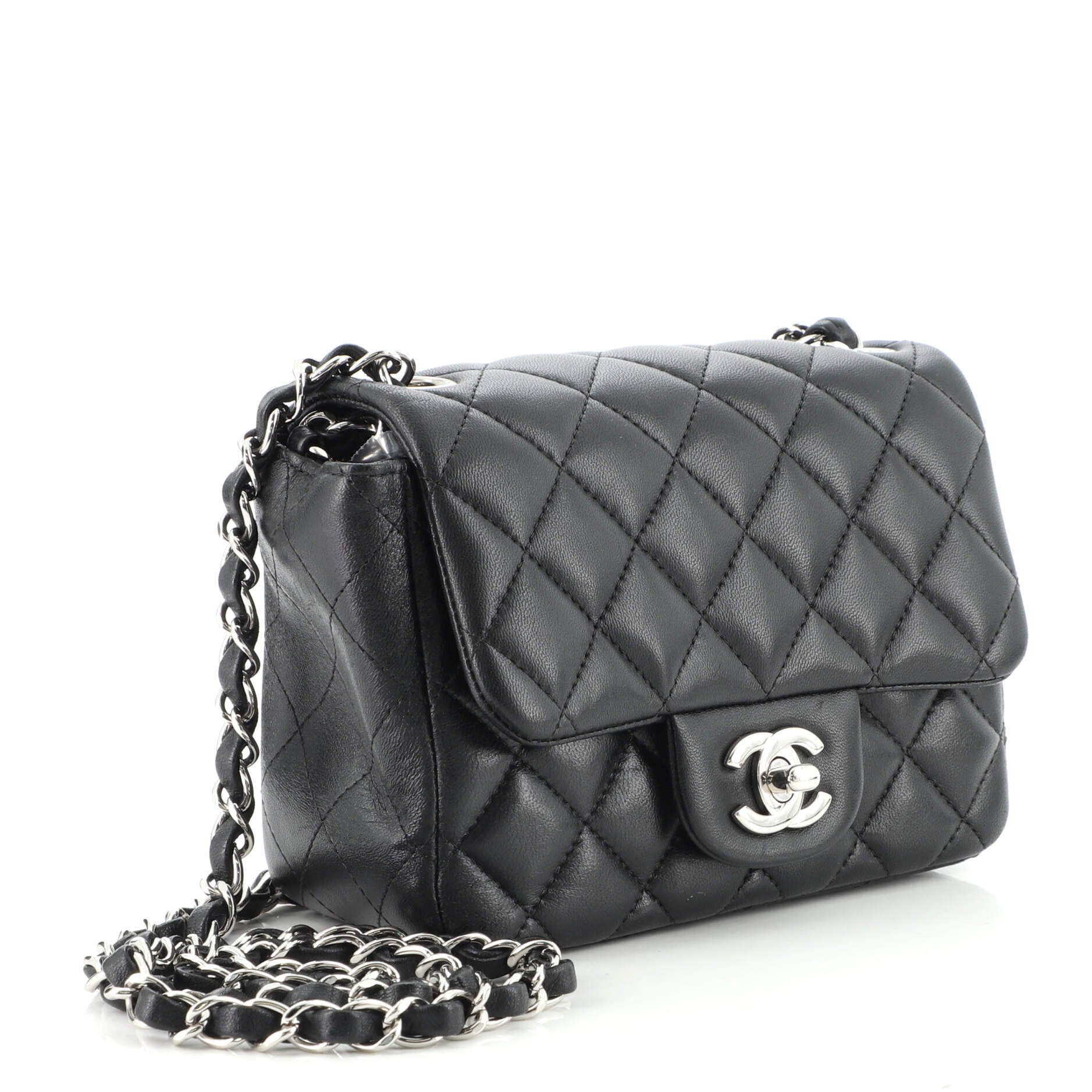 Square Classic Single Flap Bag Quilted Lambskin Mini