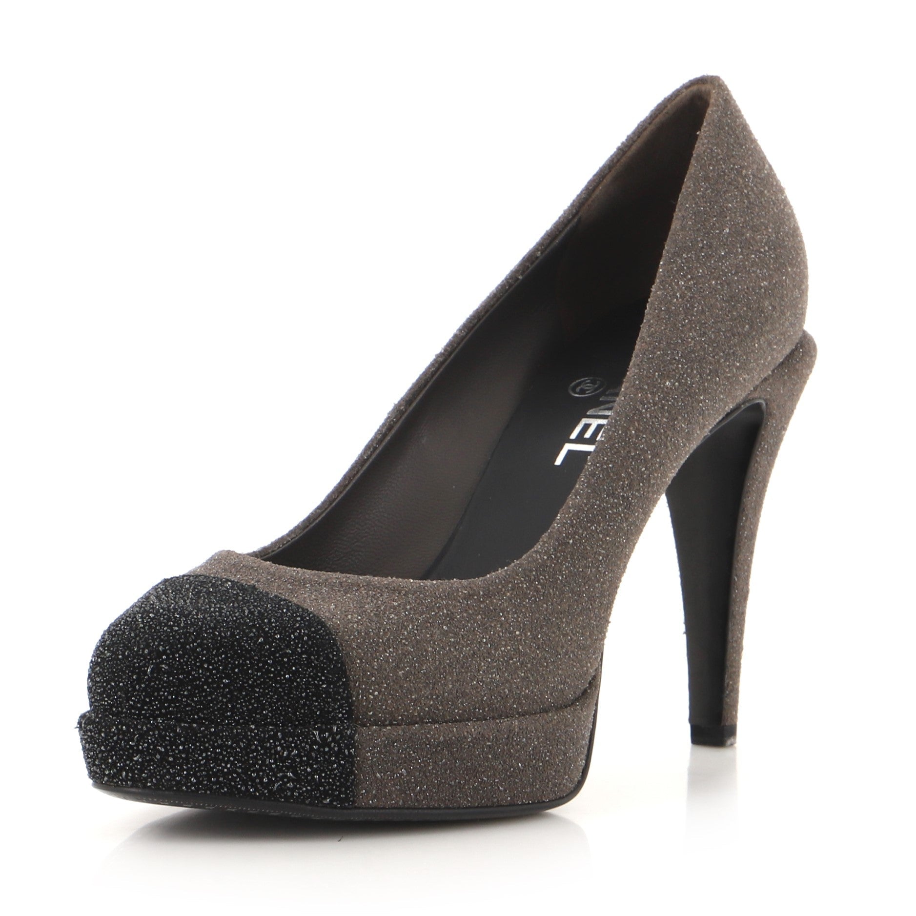 Women's Round Cap Toe Platform Pumps Glitter Suede