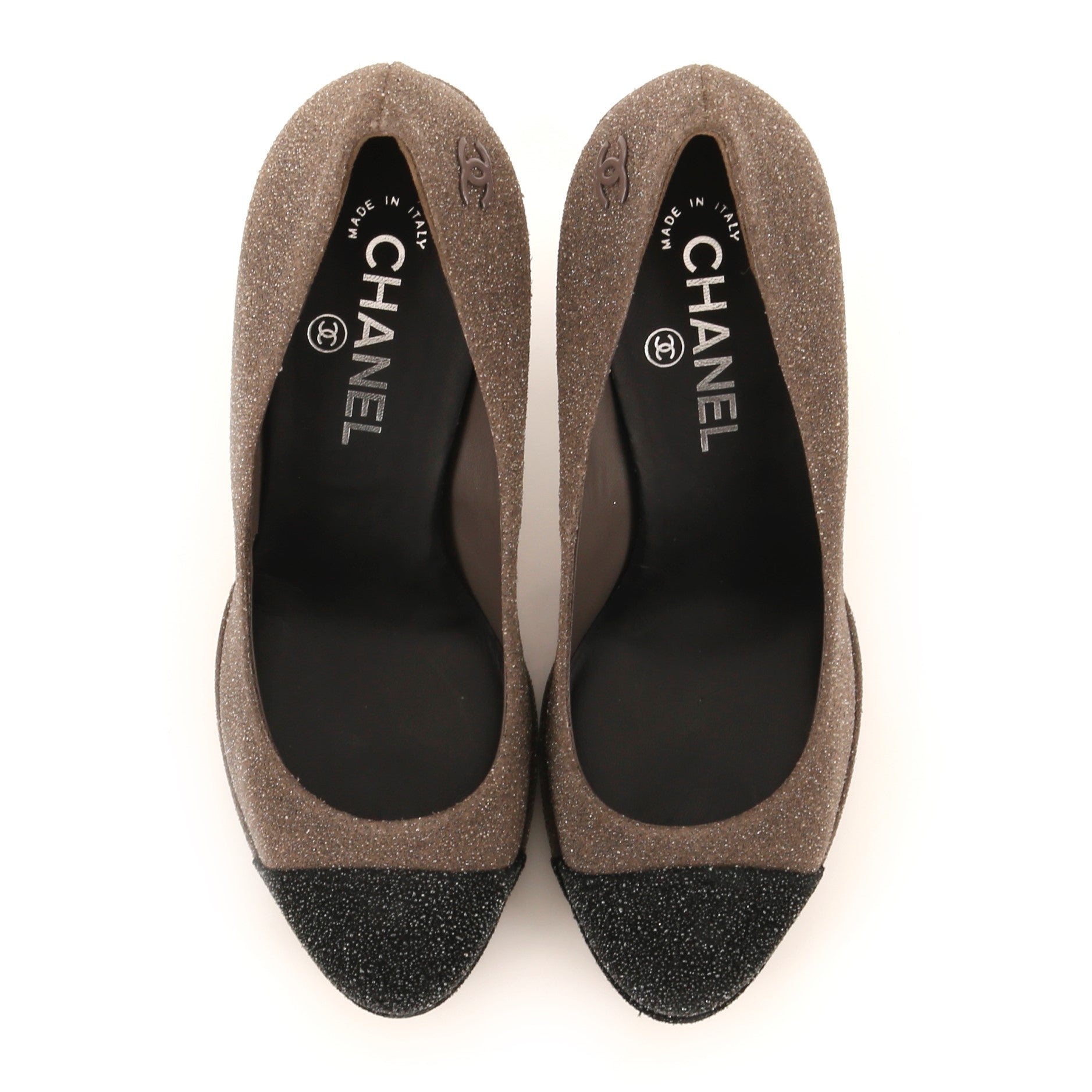 Women's Round Cap Toe Platform Pumps Glitter Suede