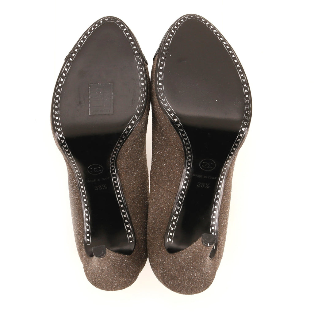 Women's Round Cap Toe Platform Pumps Glitter Suede
