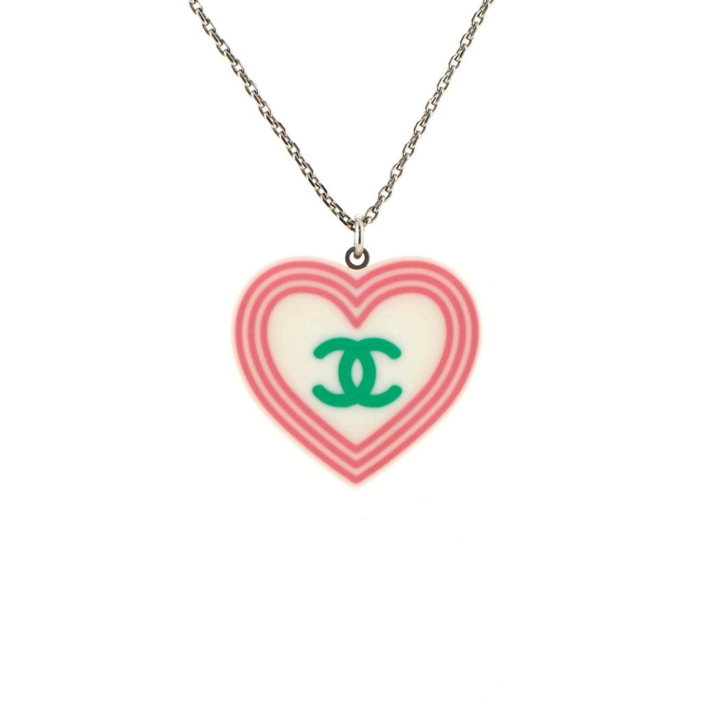 CC Reversible Heart Pendant Necklace Metal and Resin
