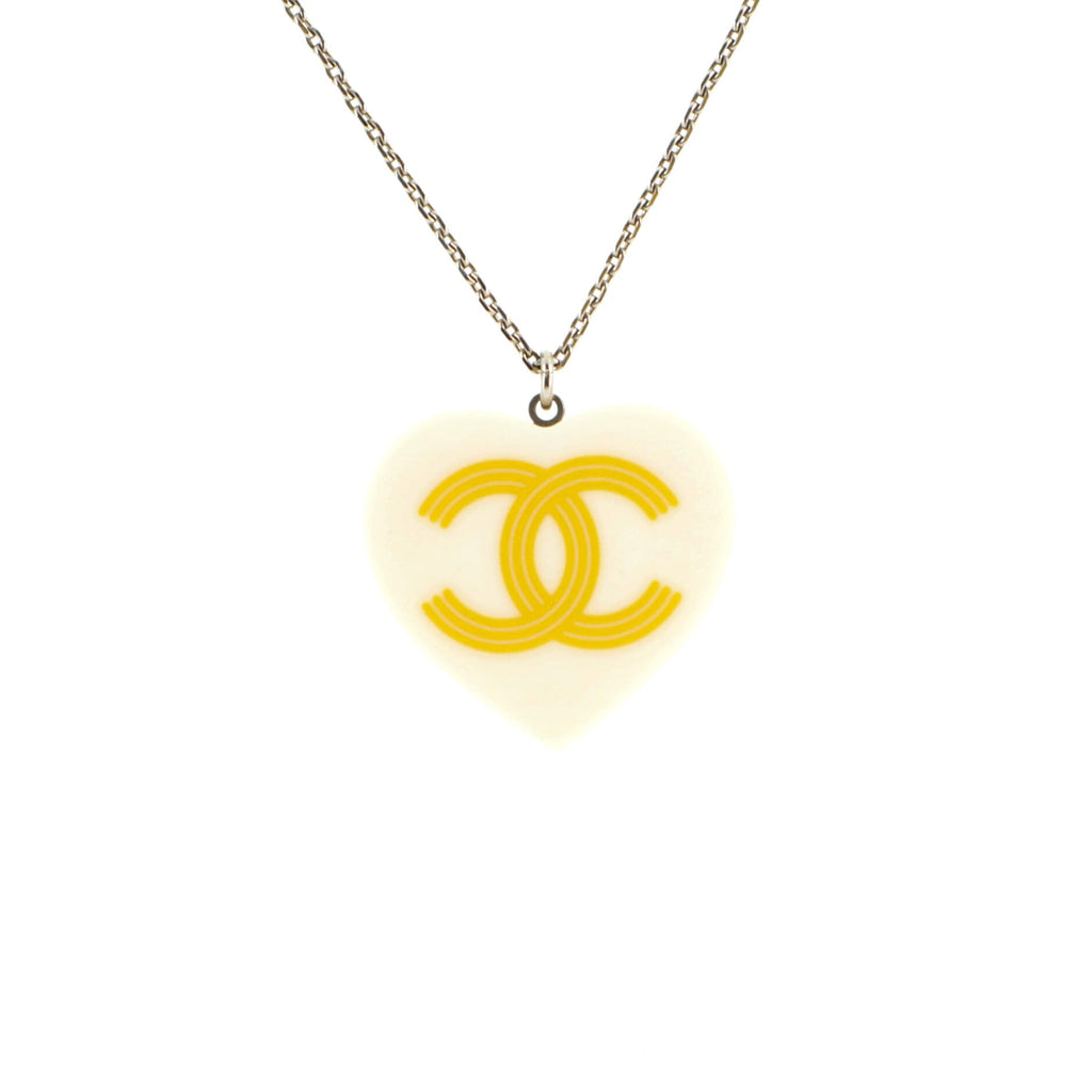 CC Reversible Heart Pendant Necklace Metal and Resin