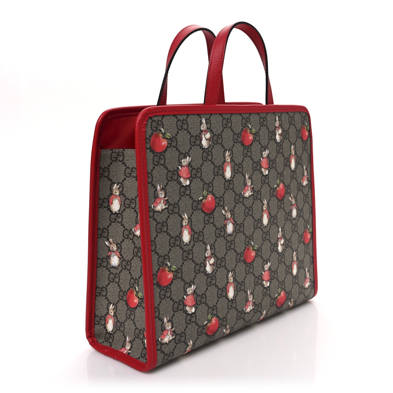 X Peter Rabbit GG Supreme Monogram Rabbit Apple Childrens Tote Beige Ebony Multicolor Bright Hibiscus