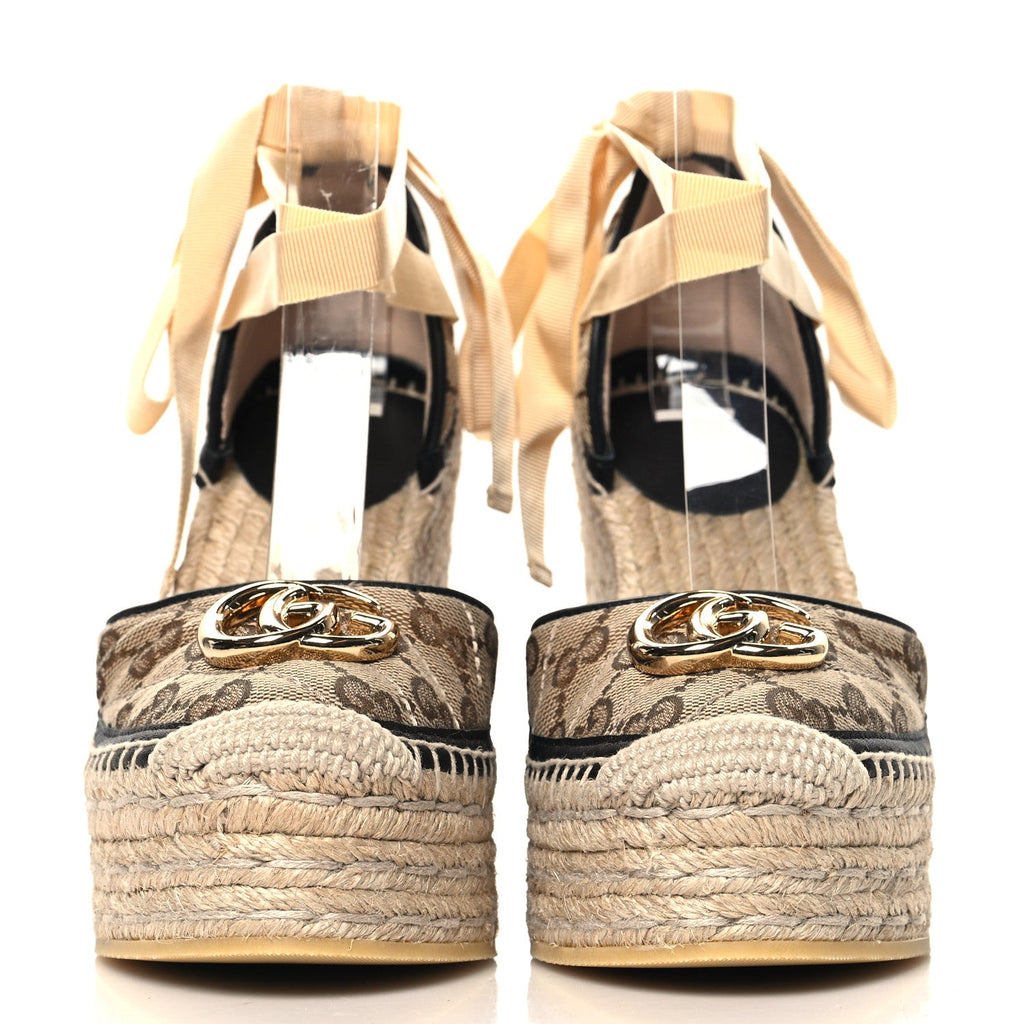 Monogram Matelasse GG Marmont Ankle Wrap Platform 35/120mm Espadrille Wedges 35 Beige Ebony Black Sand Storm