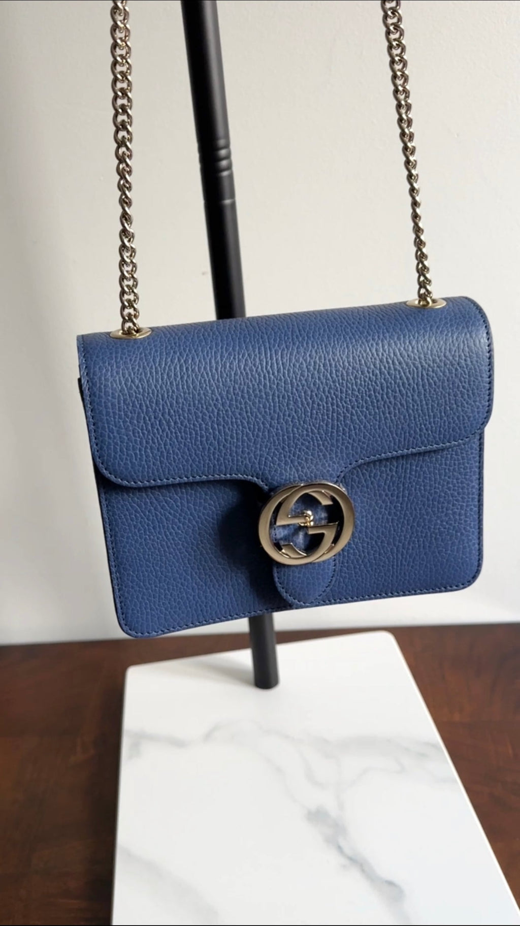Gucci Blue Leather Small Dollar Interlocking G Chain Flap Bag