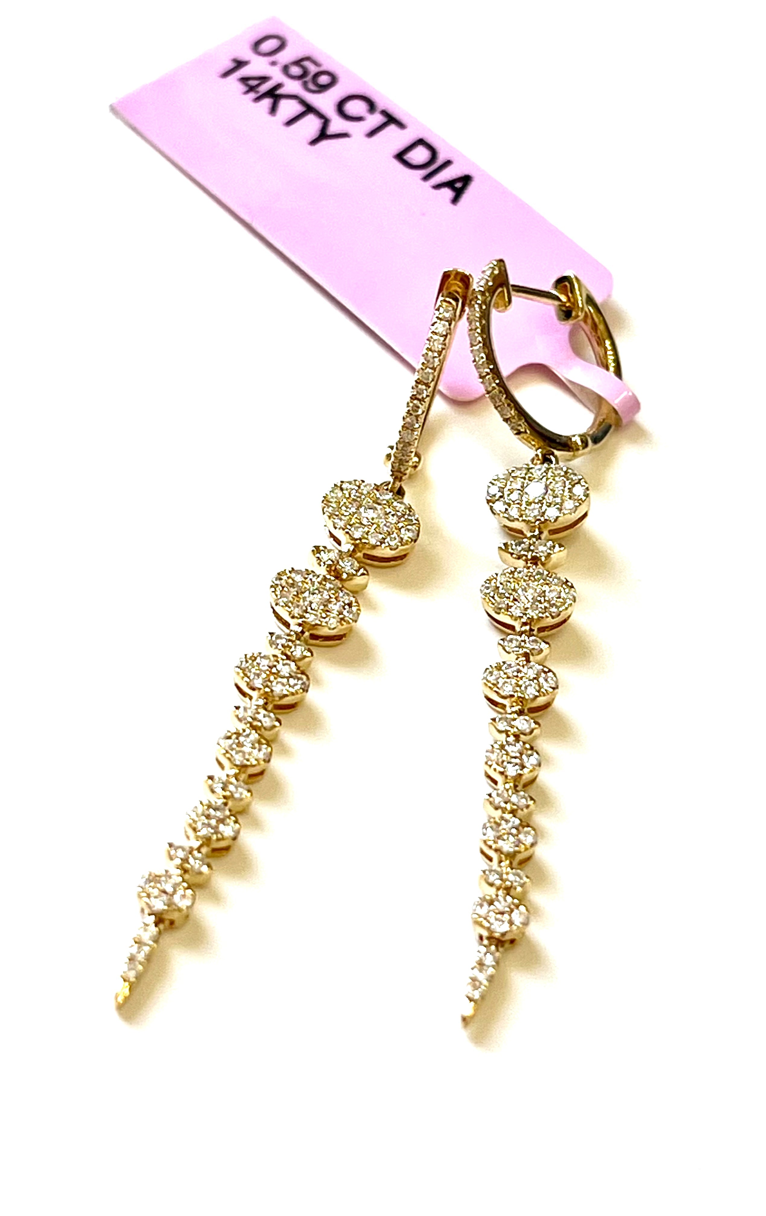 14K GOLD DIAMOND GRADUATED BEZEL PRONG LINE DANGLE EARRINGS