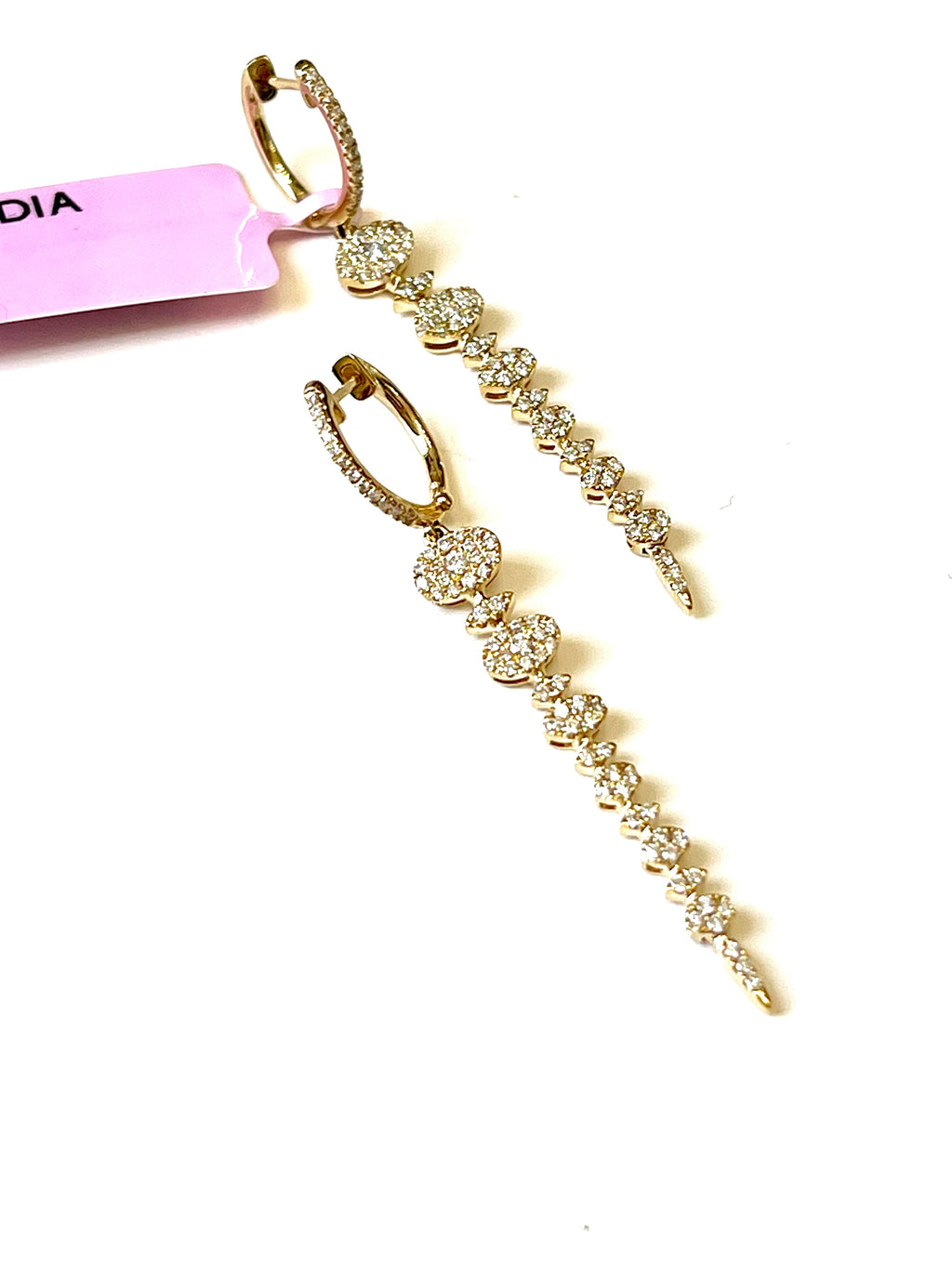 14K GOLD DIAMOND GRADUATED BEZEL PRONG LINE DANGLE EARRINGS