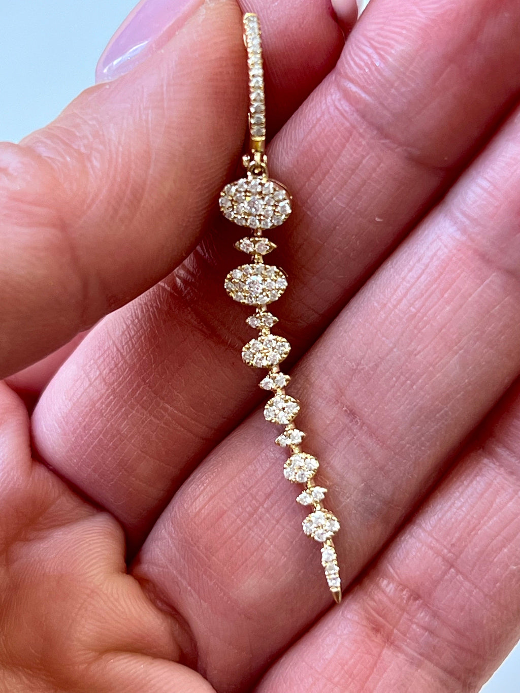 14K GOLD DIAMOND GRADUATED BEZEL PRONG LINE DANGLE EARRINGS