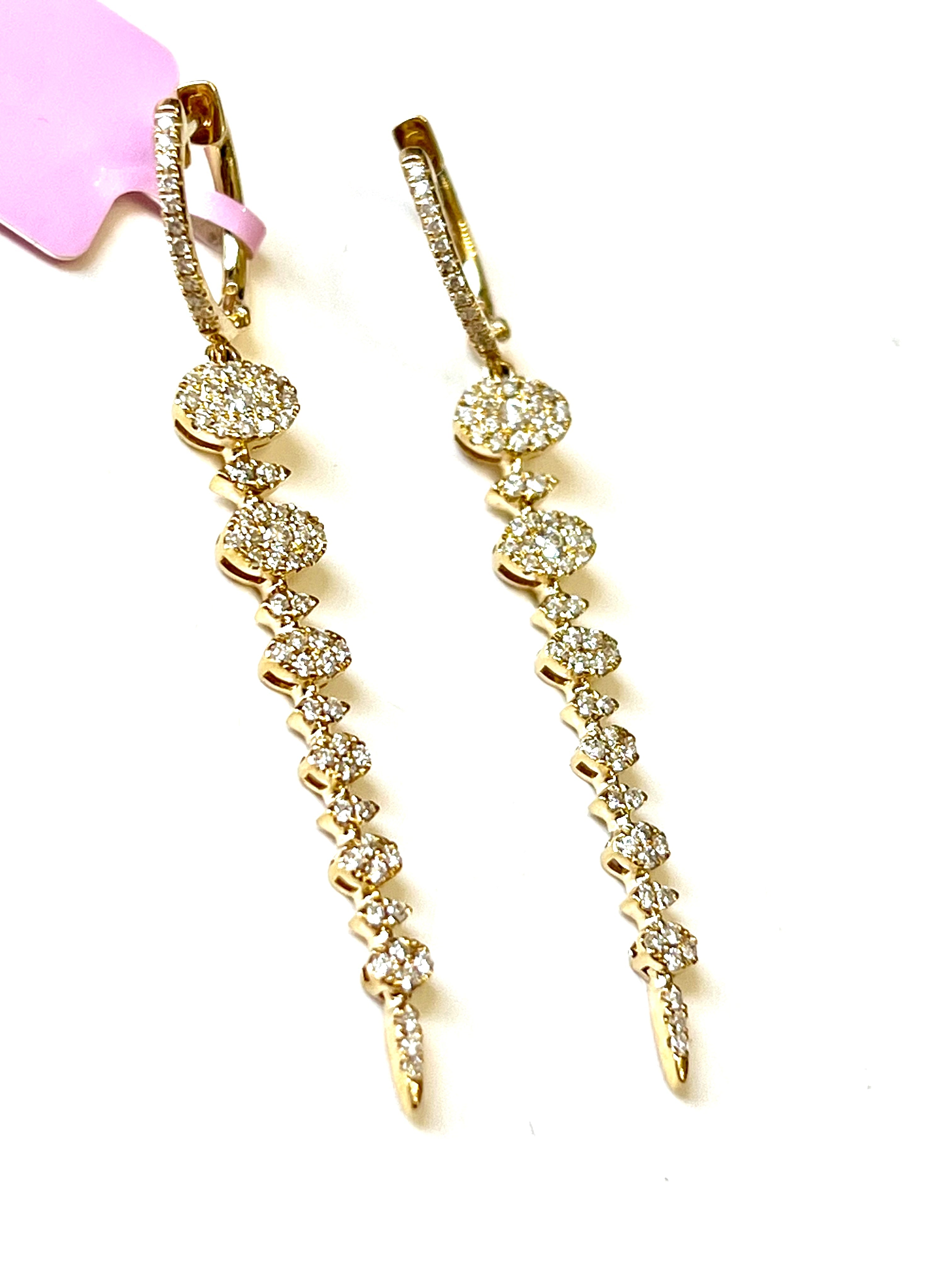 14K GOLD DIAMOND GRADUATED BEZEL PRONG LINE DANGLE EARRINGS