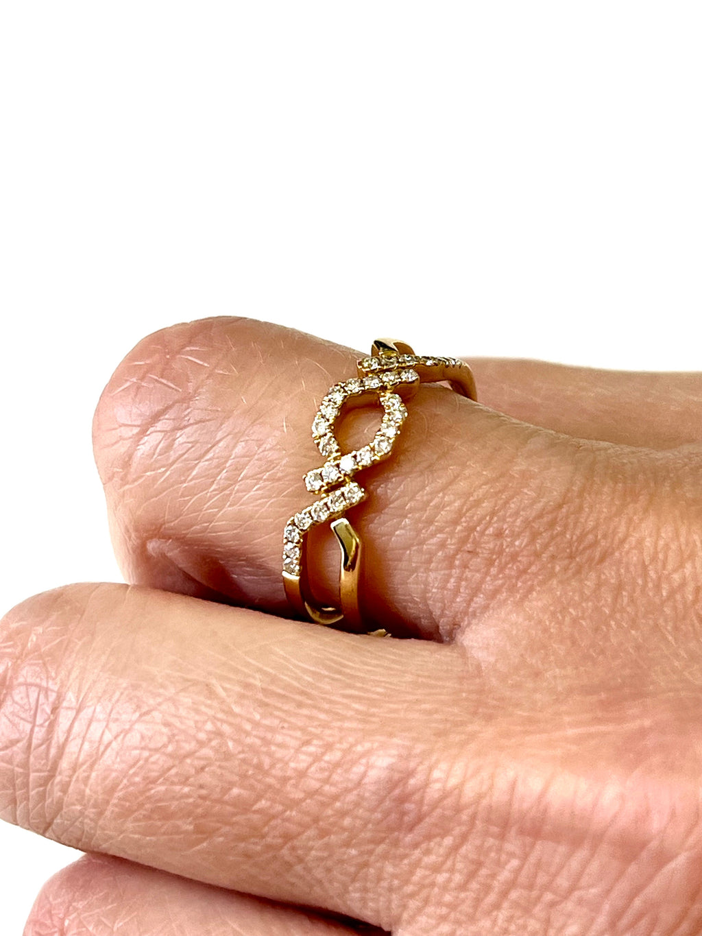 14K YELLOW GOLD TRIPLE CHAIN LINK DIAMOND RING