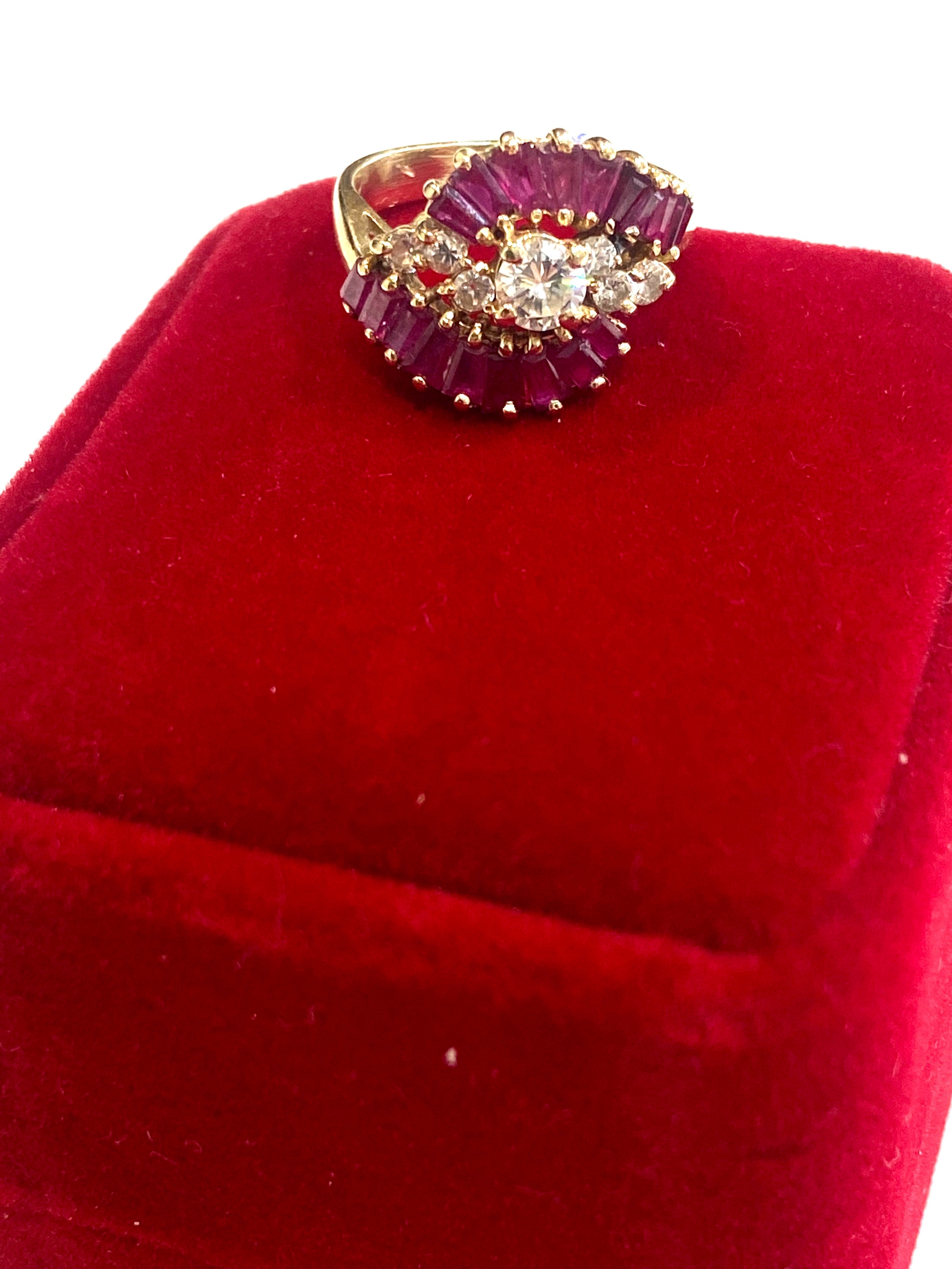 14K YELLOW GOLD RUBY AND DIAMONDS COCKTAIL RING