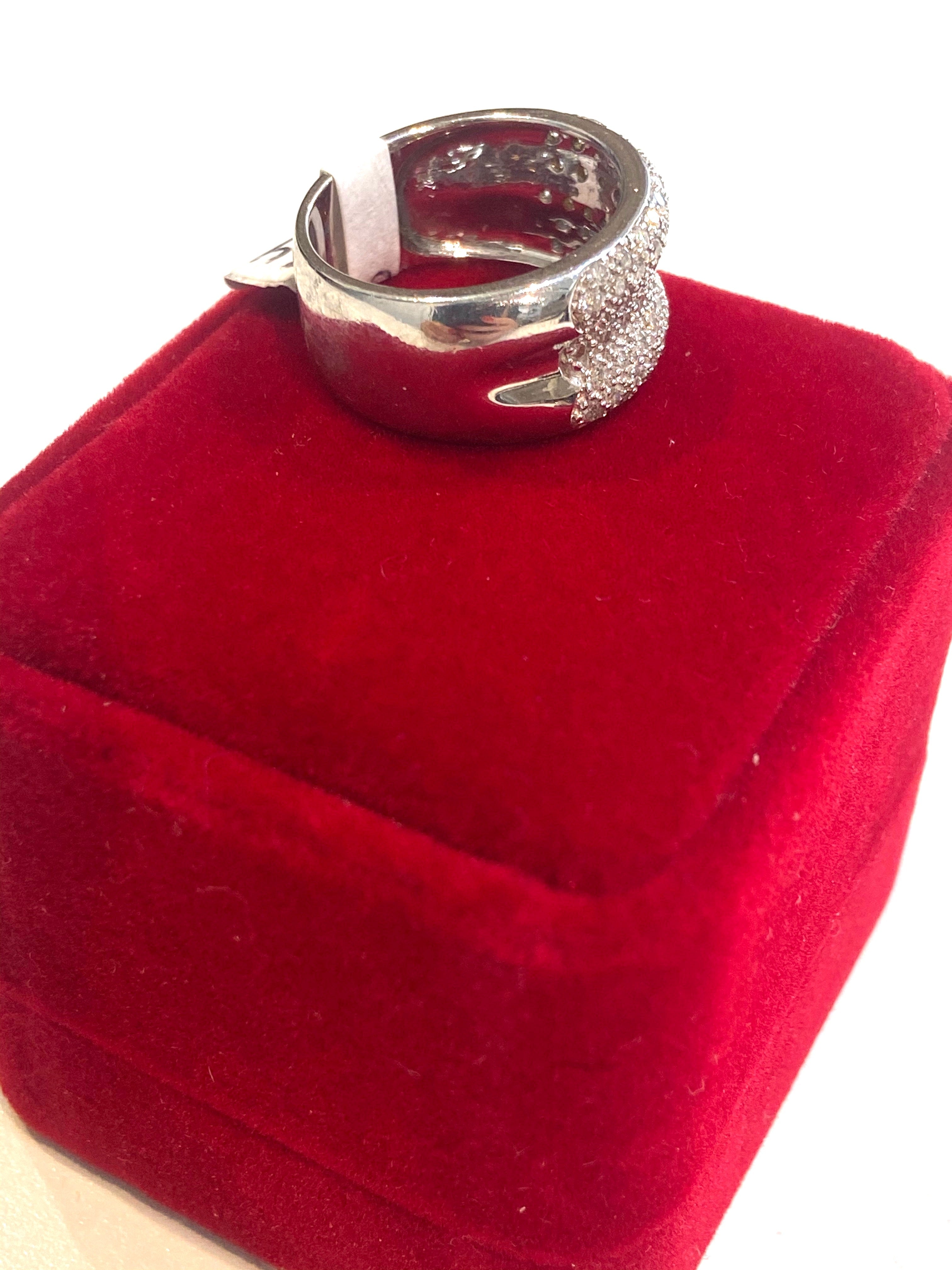 14K WHITE GOLD DIAMOND PAVE DOMED RING