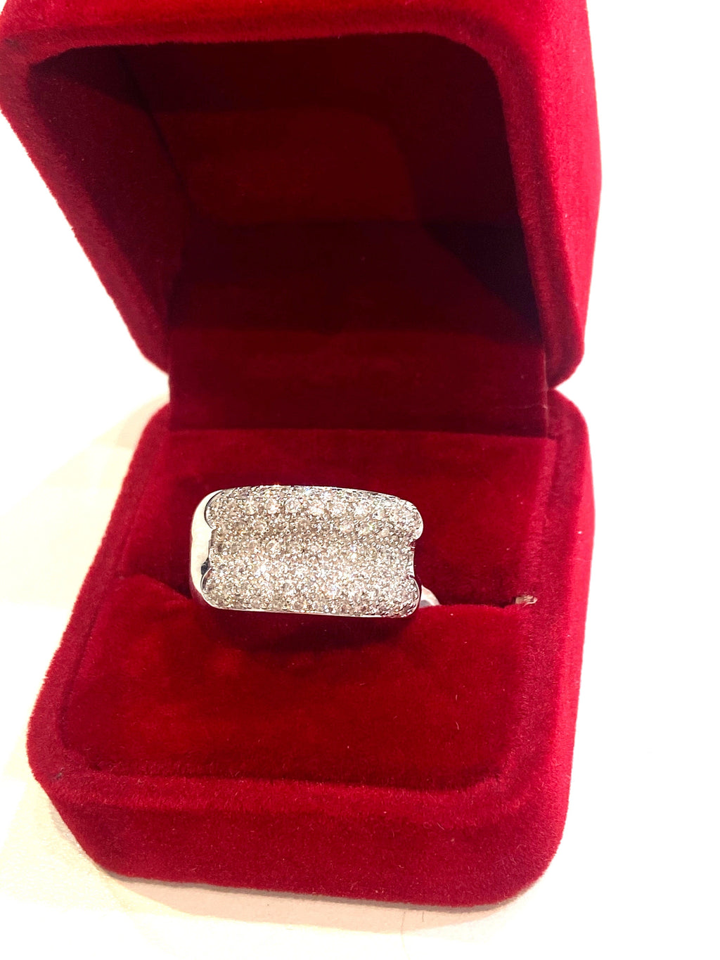 14K WHITE GOLD DIAMOND PAVE DOMED RING
