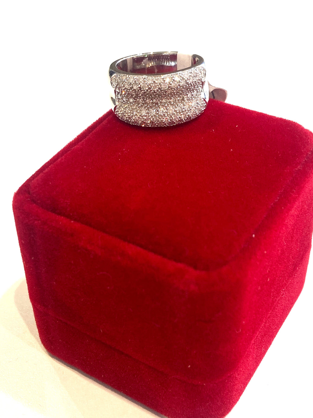 14K WHITE GOLD DIAMOND PAVE DOMED RING
