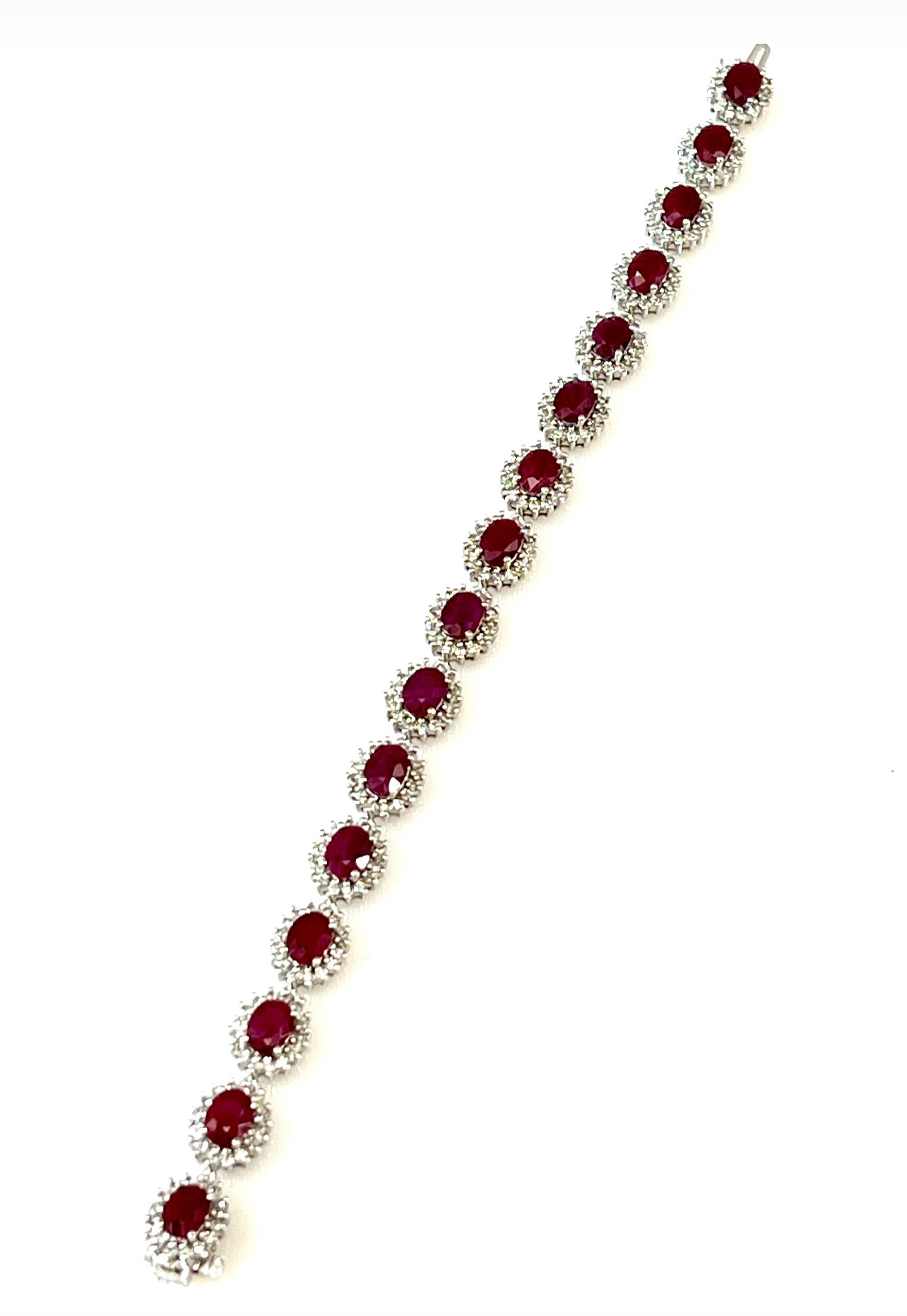 DIAMOND AND OVAL RUBY 14K WHITE GOLD BRACELET