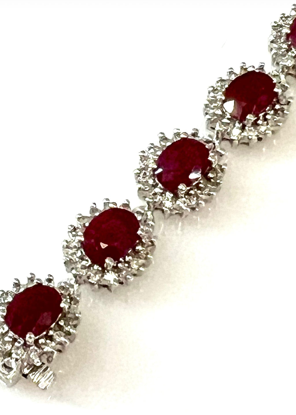 DIAMOND AND OVAL RUBY 14K WHITE GOLD BRACELET