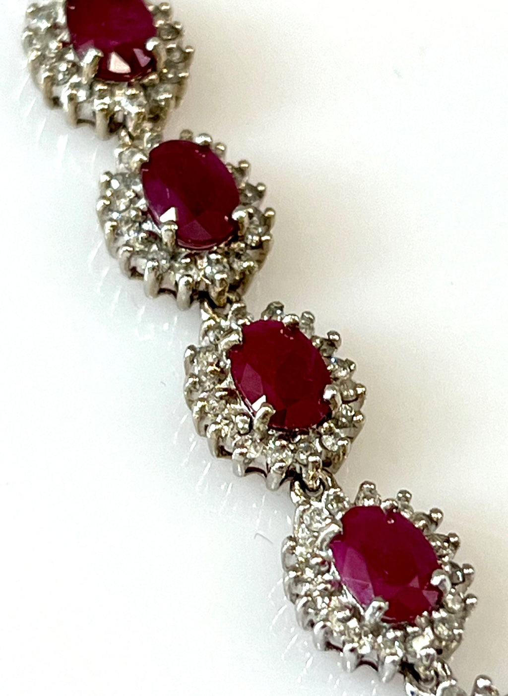 DIAMOND AND OVAL RUBY 14K WHITE GOLD BRACELET
