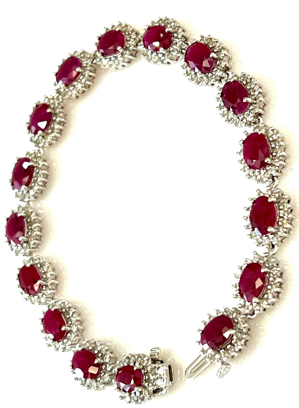 DIAMOND AND OVAL RUBY 14K WHITE GOLD BRACELET