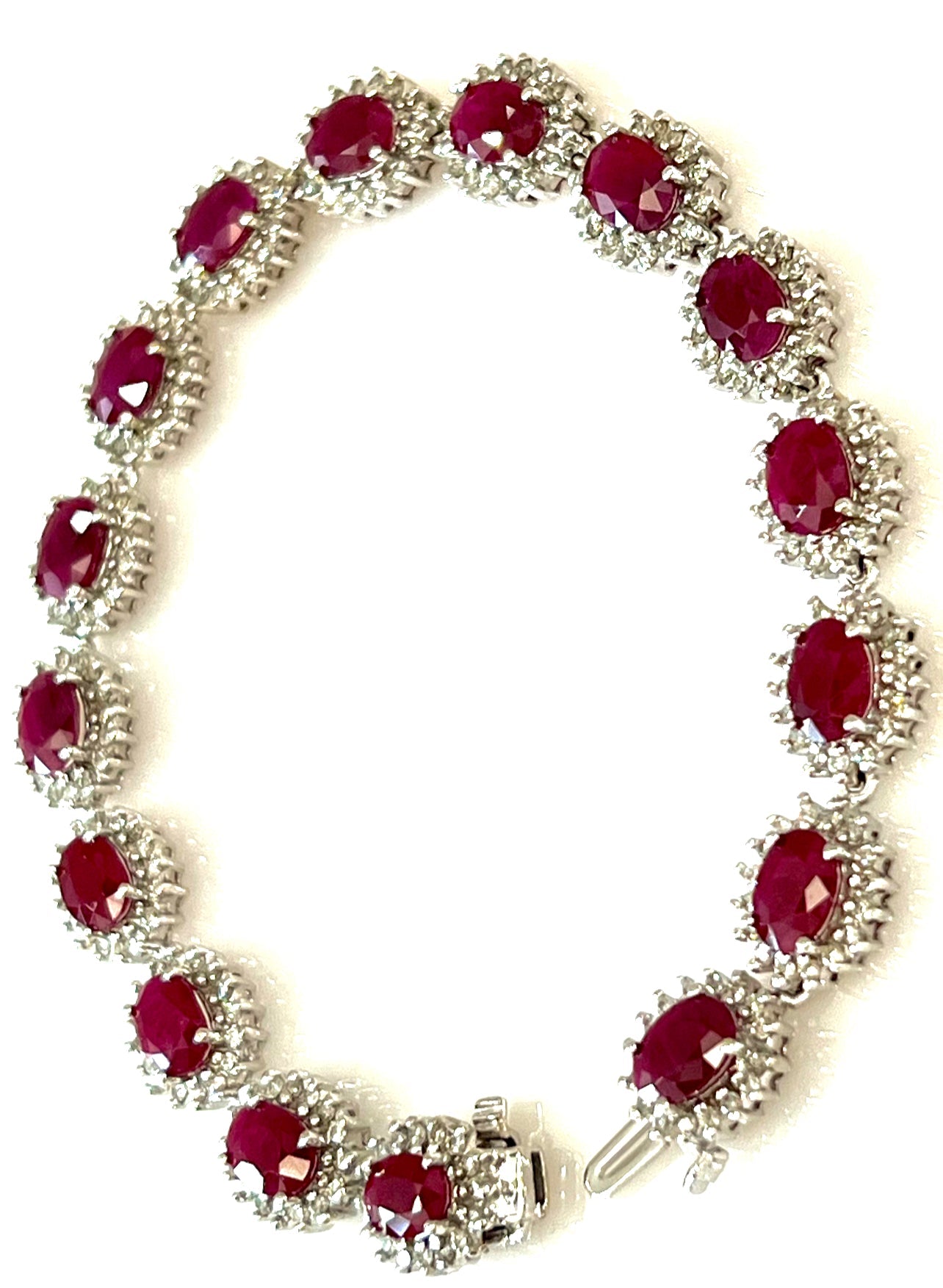 DIAMOND AND OVAL RUBY 14K WHITE GOLD BRACELET