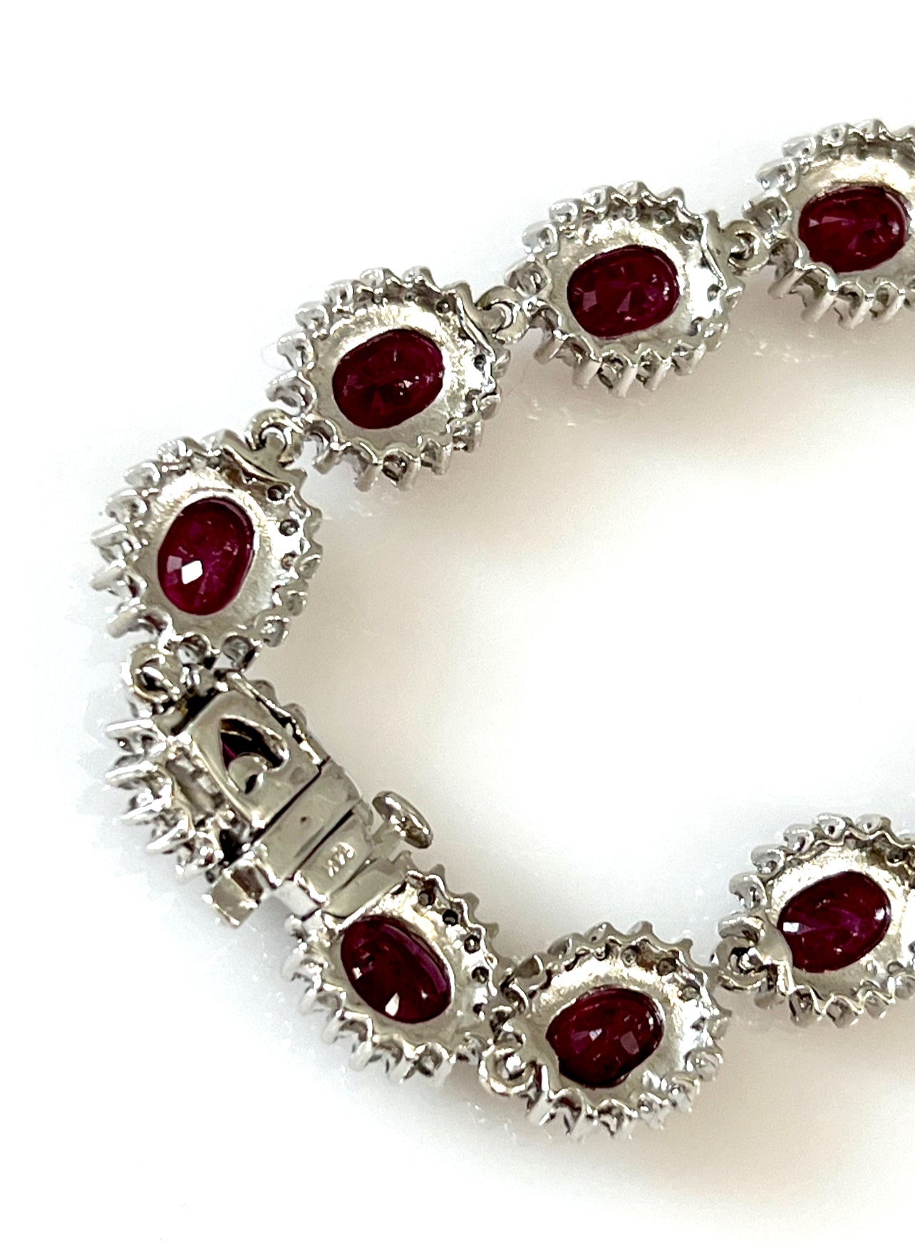 DIAMOND AND OVAL RUBY 14K WHITE GOLD BRACELET