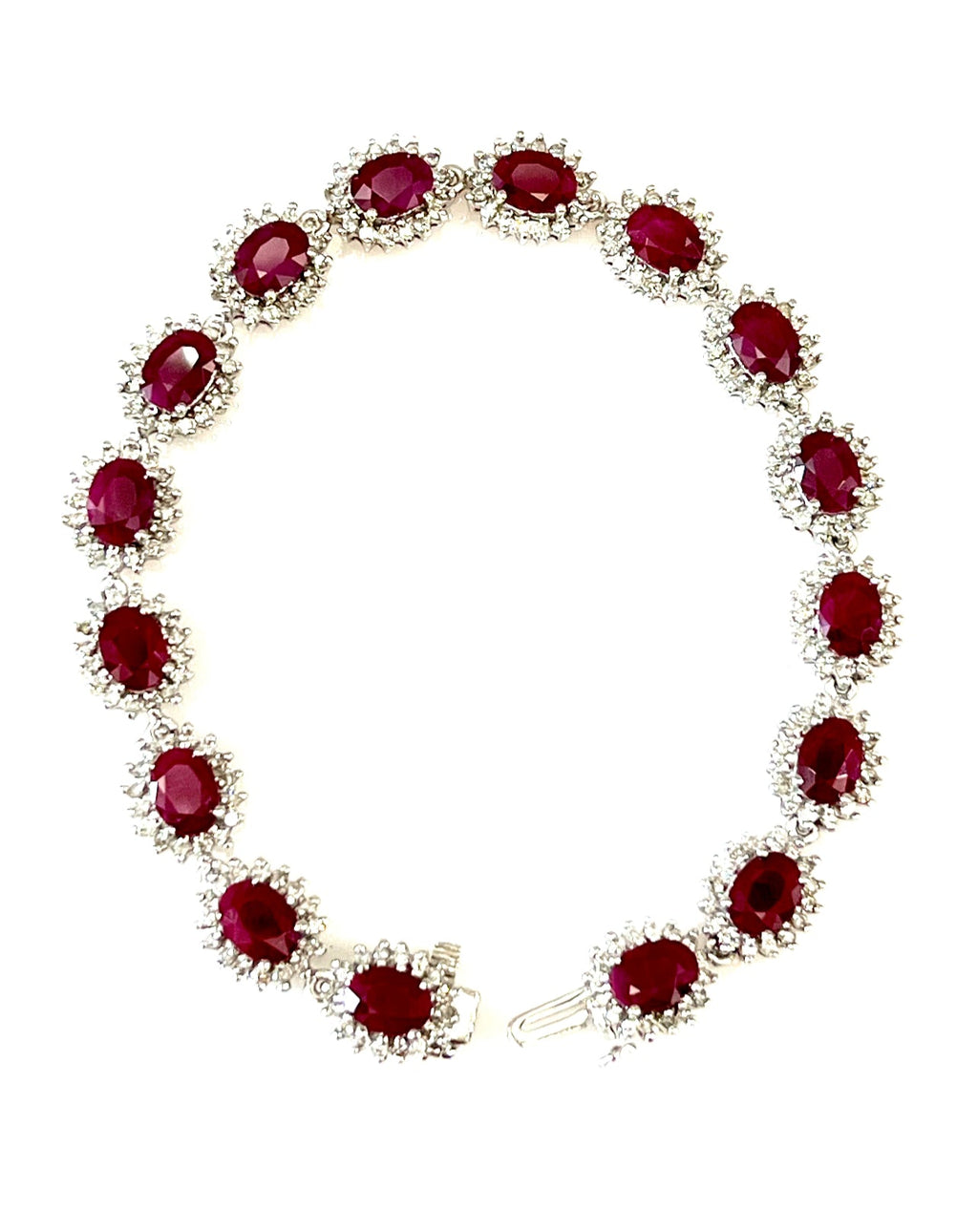DIAMOND AND OVAL RUBY 14K WHITE GOLD BRACELET