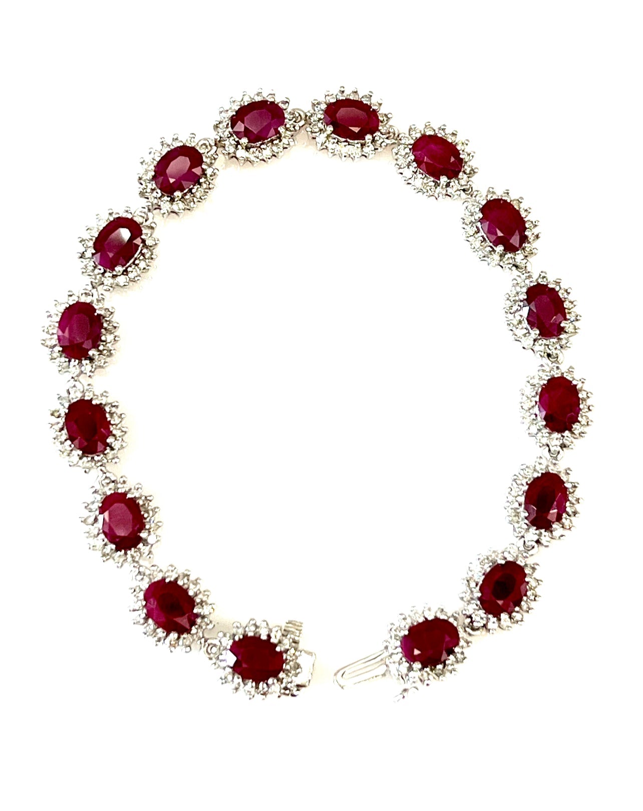 DIAMOND AND OVAL RUBY 14K WHITE GOLD BRACELET