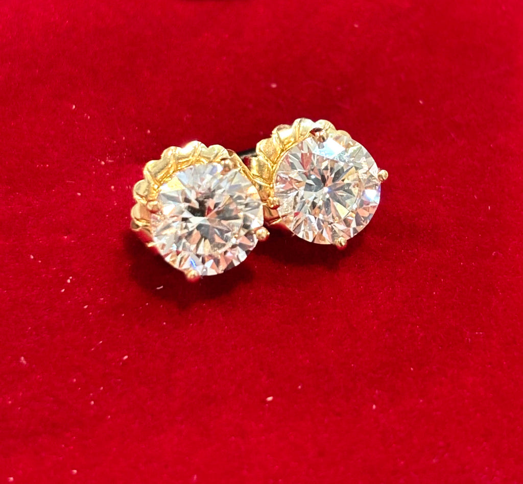 14K 4 CT LAB DIAMOND STUD EARRINGS