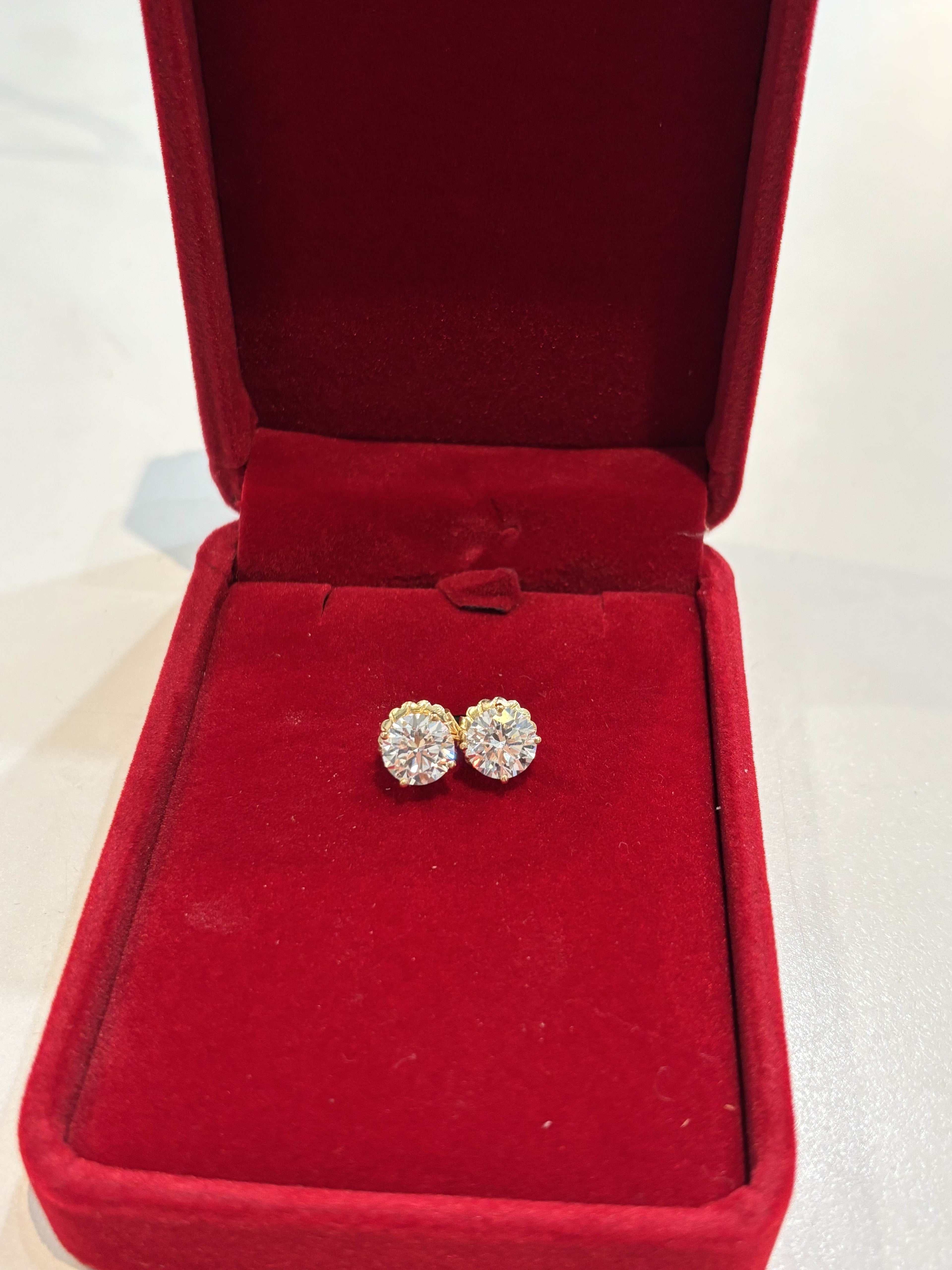 14K 4 CT LAB DIAMOND STUD EARRINGS