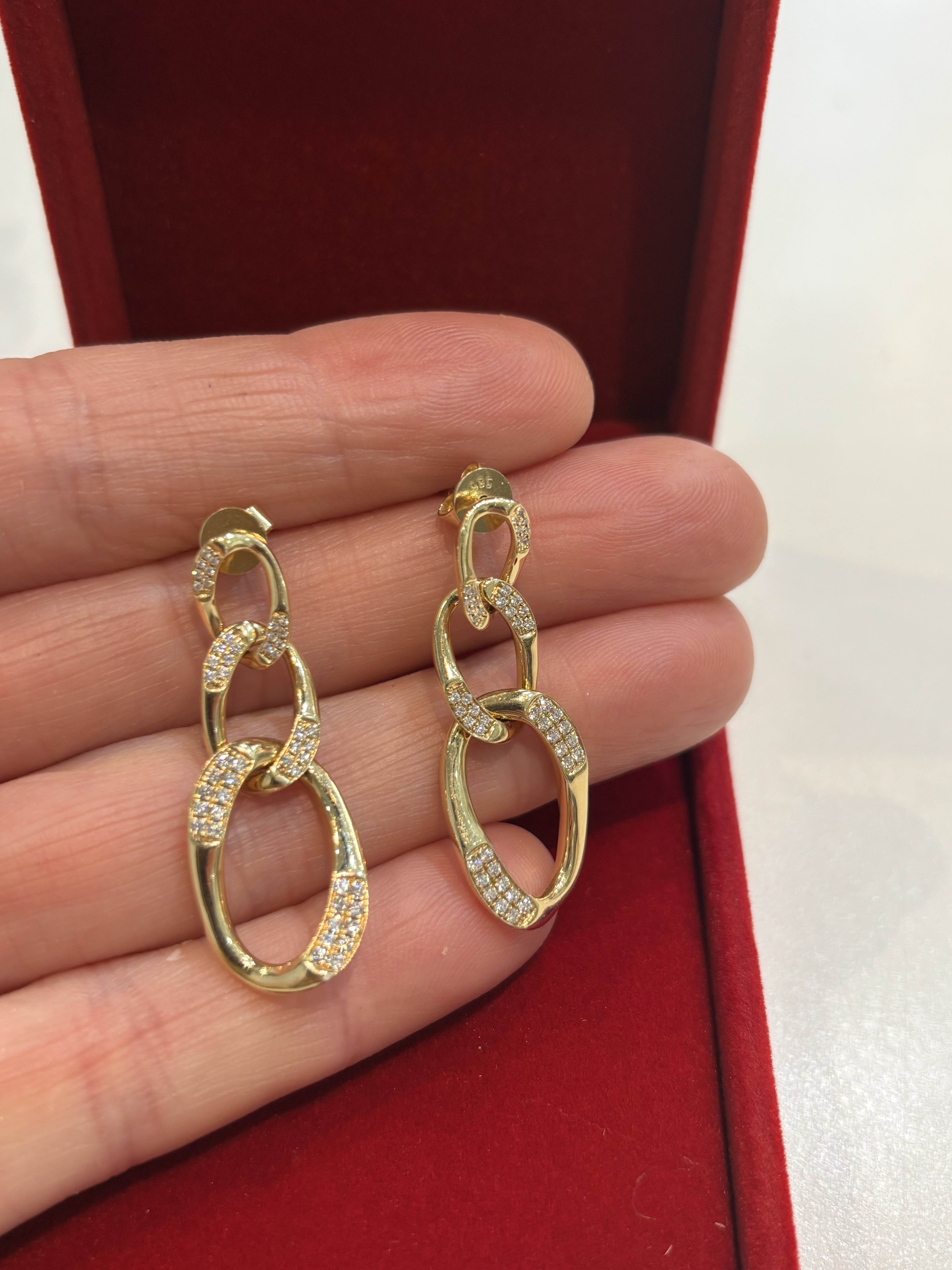 14K GOLD CHAIN LINK DIAMOND LINK EARRINGS