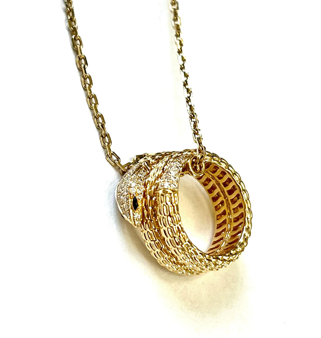 14K GOLD DIAMONDS AND RUBY SERPENT NECKLACE ADJUSTABLE CHAIN