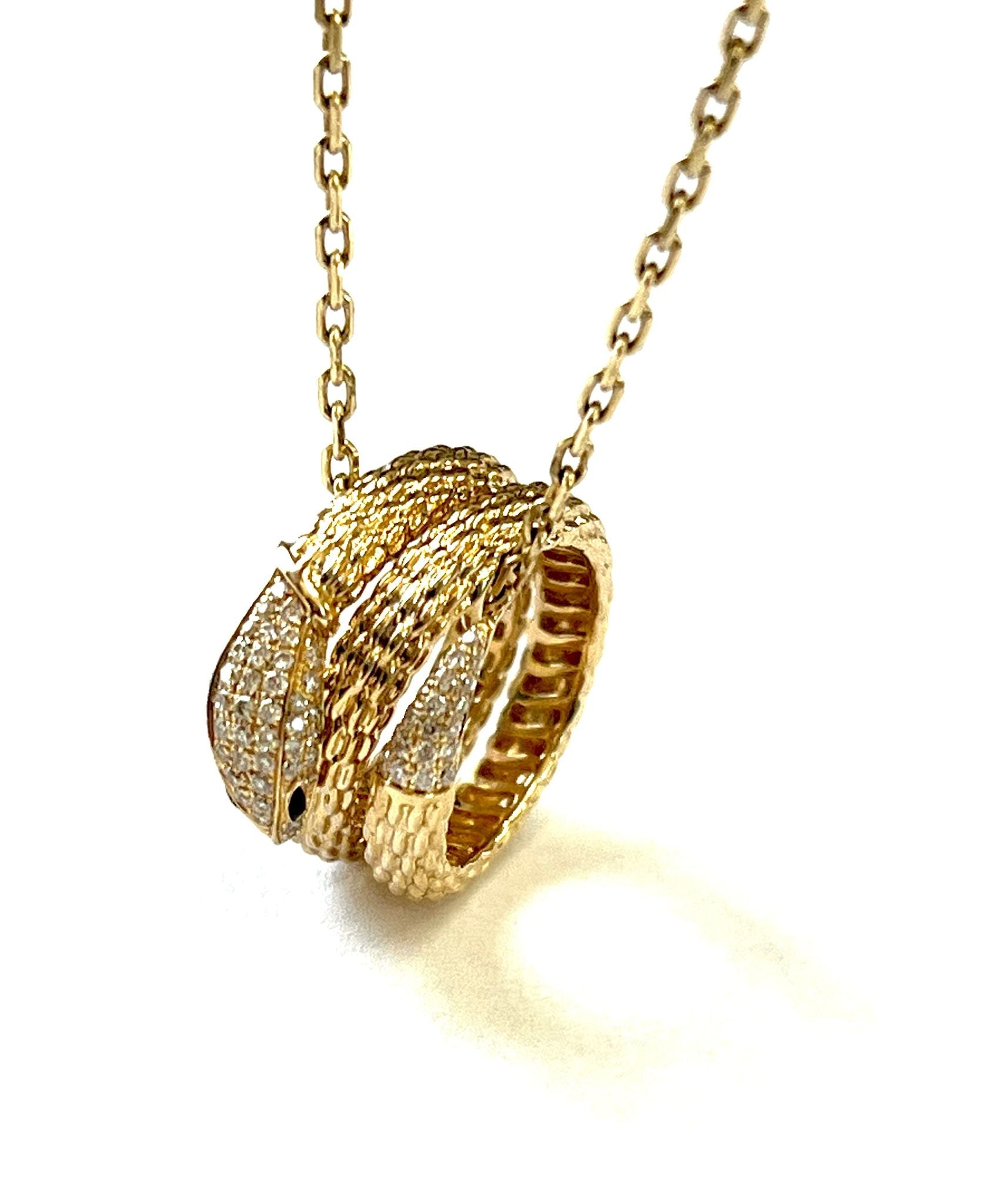 14K GOLD DIAMONDS AND RUBY SERPENT NECKLACE ADJUSTABLE CHAIN