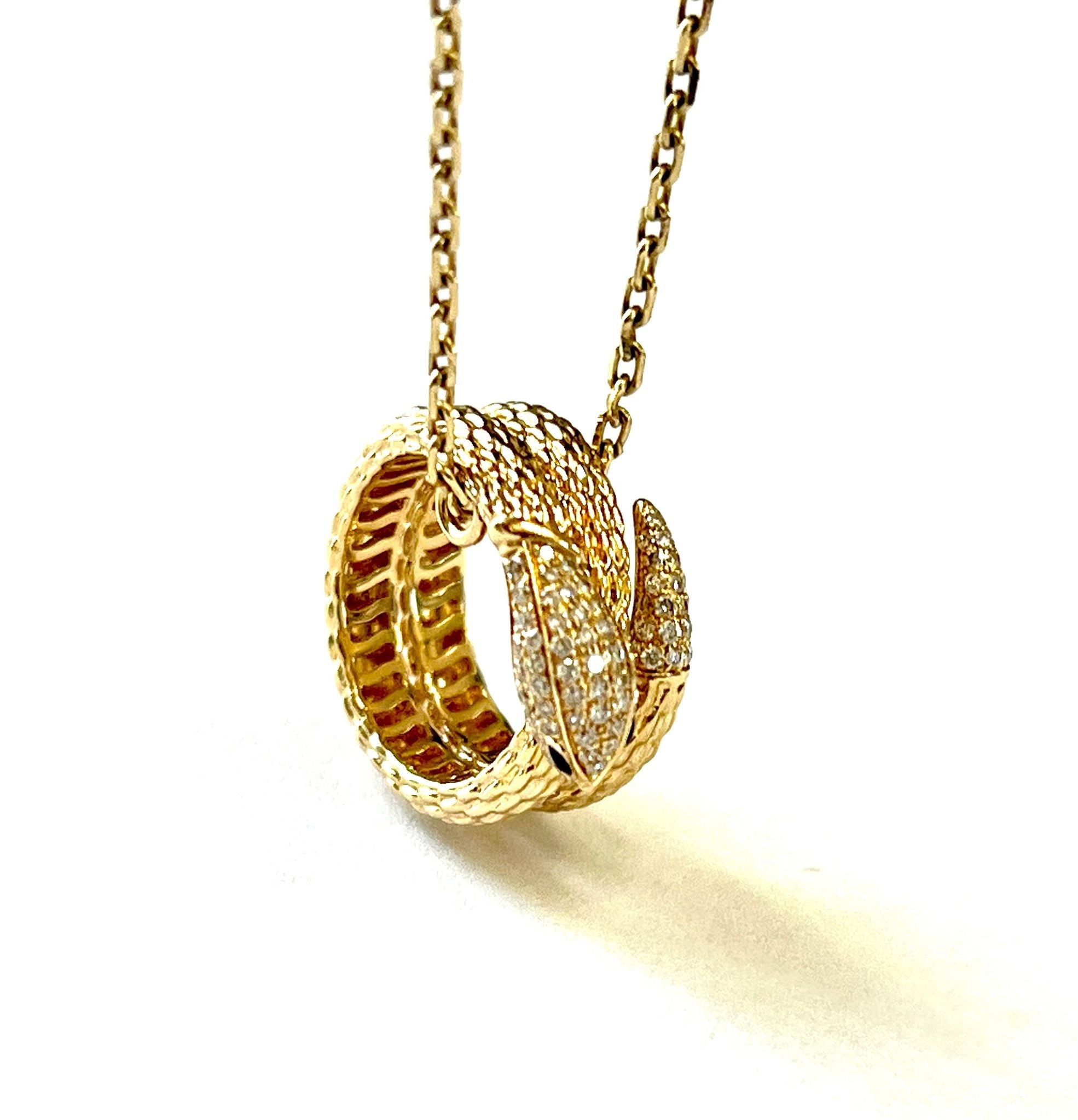 14K GOLD DIAMONDS AND RUBY SERPENT NECKLACE ADJUSTABLE CHAIN