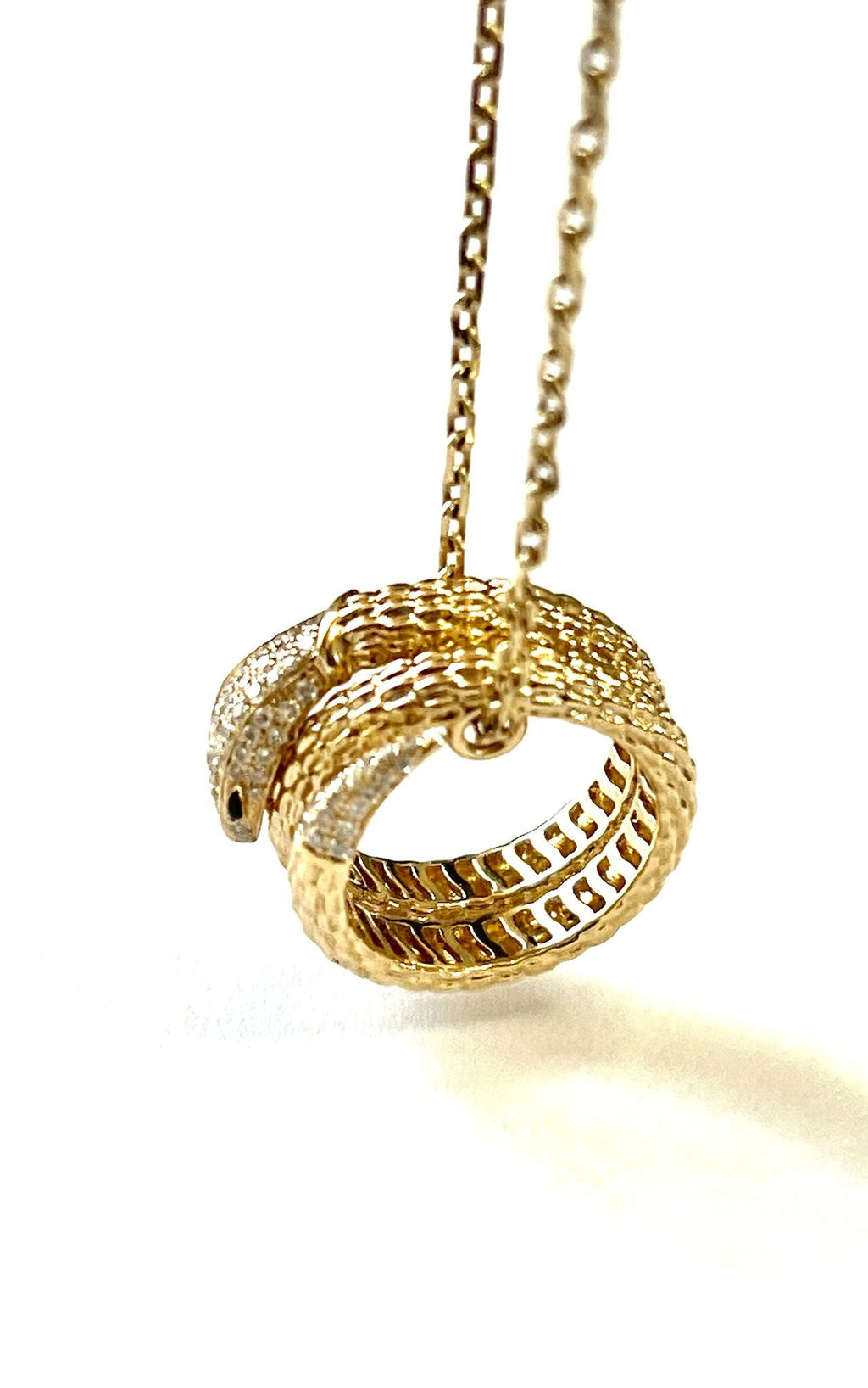 14K GOLD DIAMONDS AND RUBY SERPENT NECKLACE ADJUSTABLE CHAIN