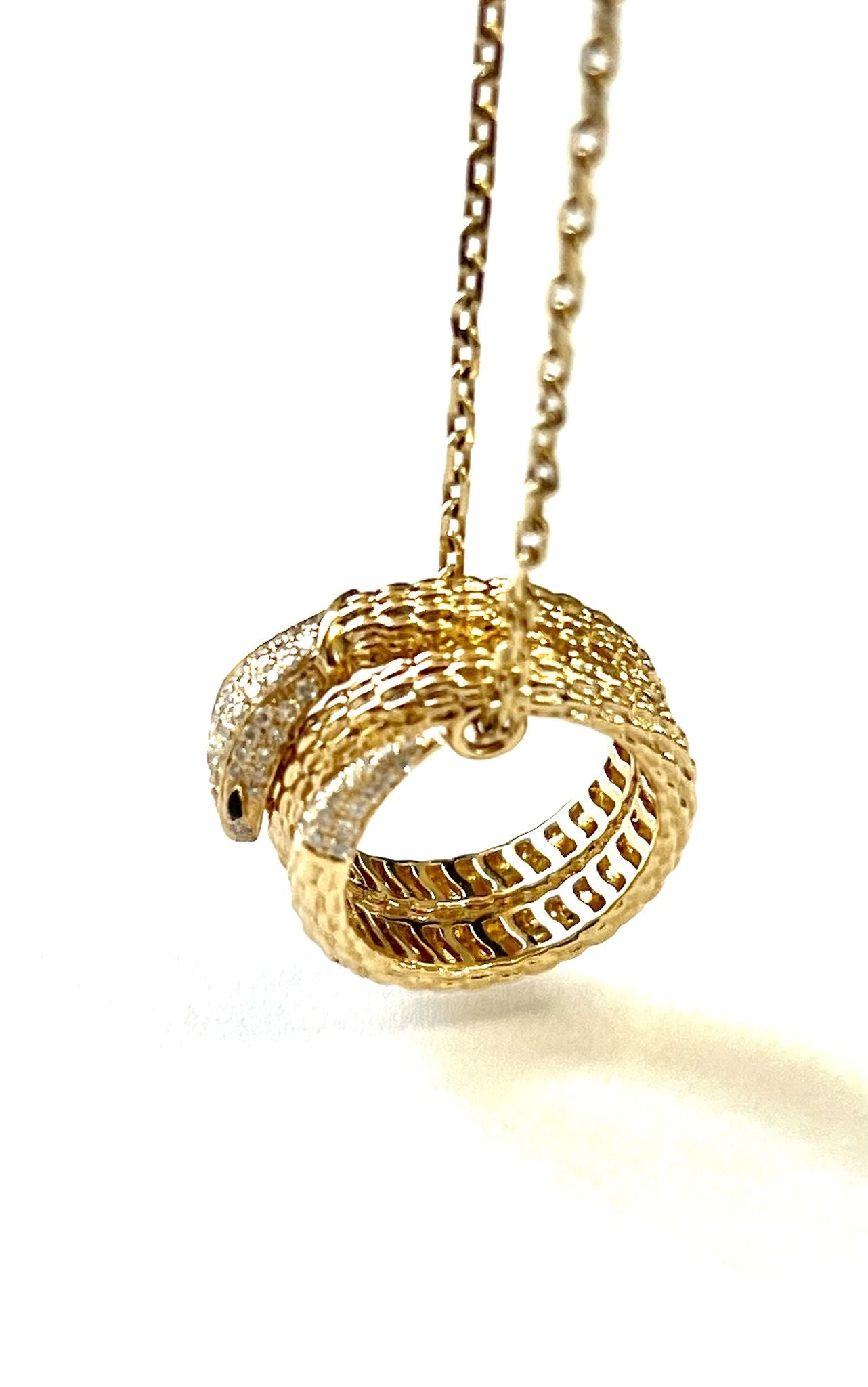 14K GOLD DIAMONDS AND RUBY SERPENT NECKLACE ADJUSTABLE CHAIN