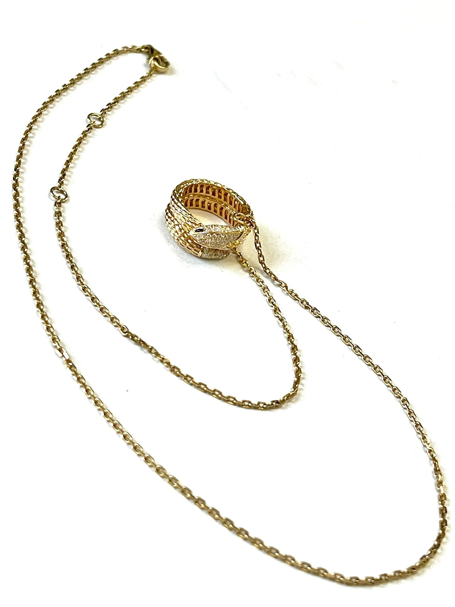 14K GOLD DIAMONDS AND RUBY SERPENT NECKLACE ADJUSTABLE CHAIN