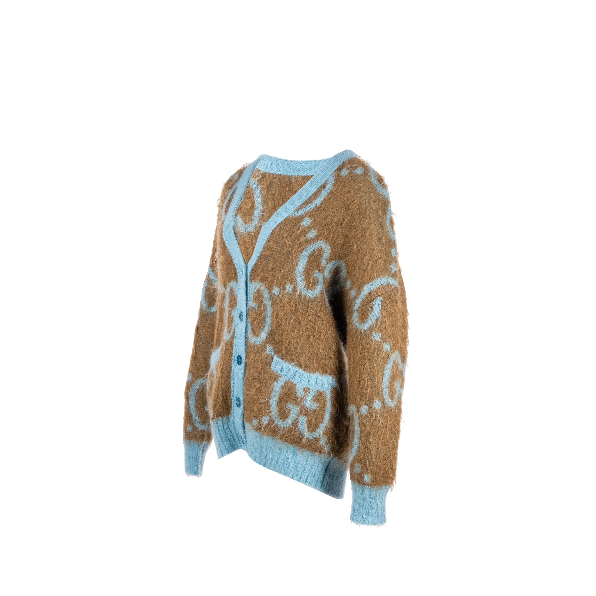 Gucci Size S Reversible GG igan Mohair/Polyamide/Wool Light Blue/Brown