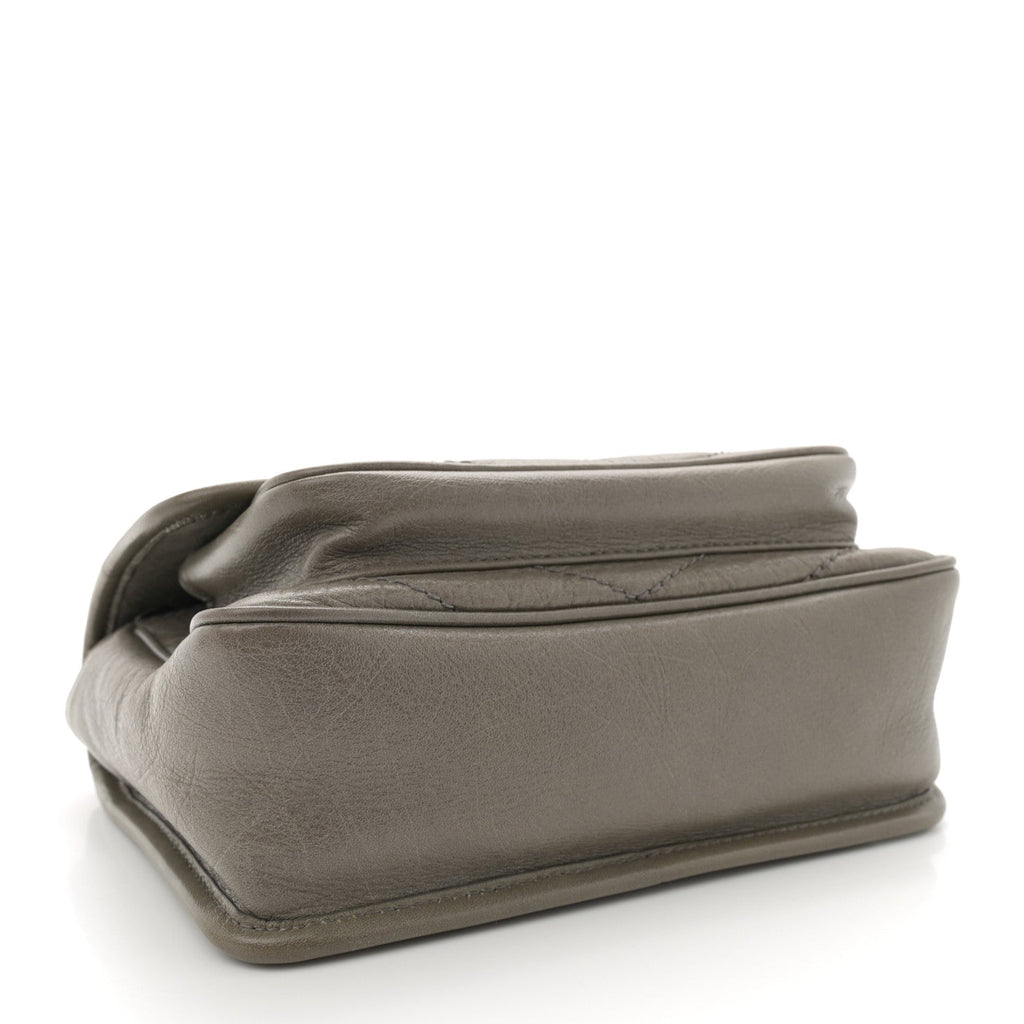 Crinkled Calfskin Matelasse Monogram Baby Niki Chain Satchel Grey Kaki