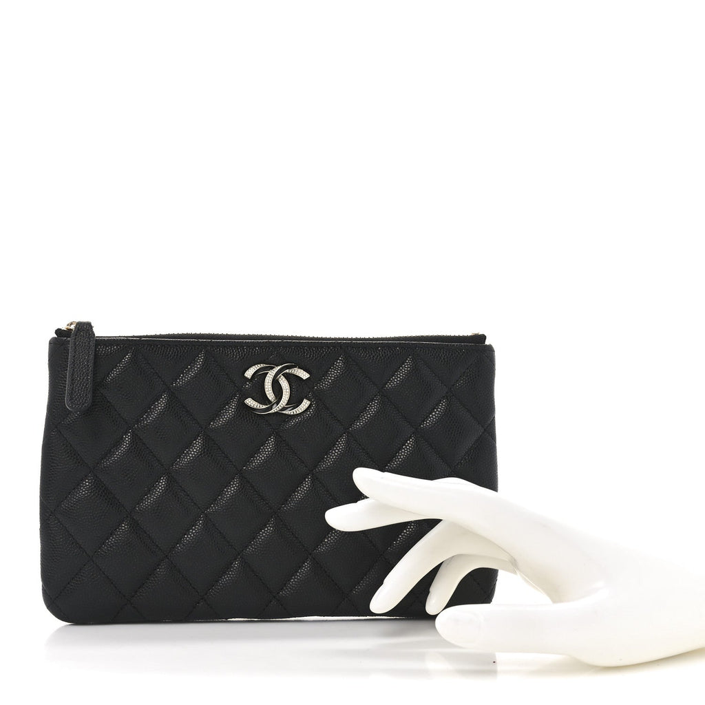 Caviar Quilted Crystal Enamel Cosmetic Case Black
