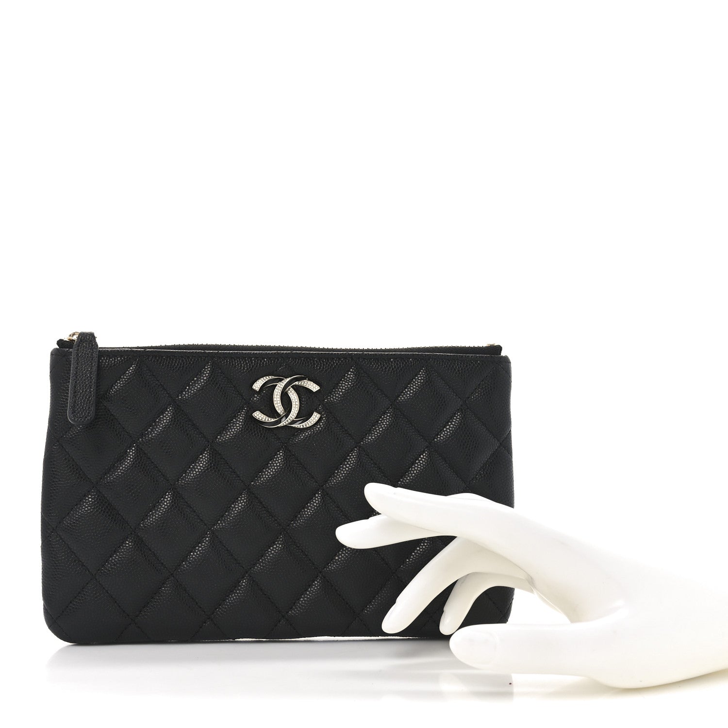 Caviar Quilted Crystal Enamel Cosmetic Case Black