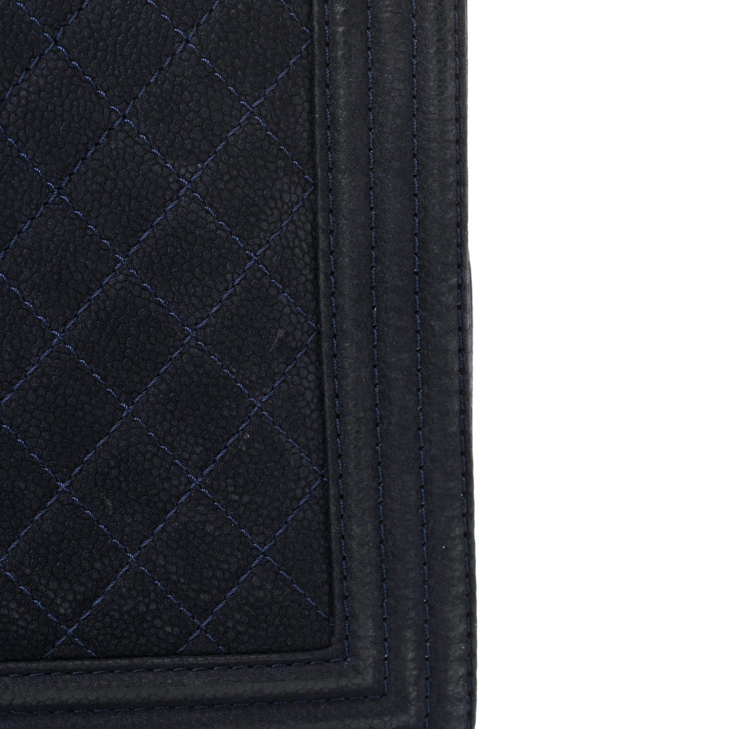 Iridescent Caviar Quilted Large Boy Flap Navy Blue