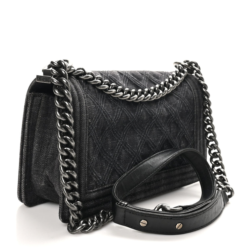 Denim Quilted Medium Boy Flap Black
