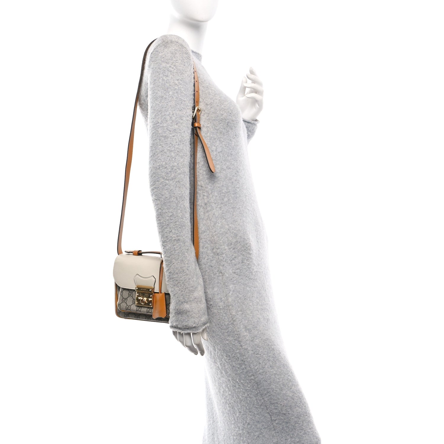 GG Supreme Monogram Calfskin Mini Padlock Flap Pocket Shoulder Bag Beige Mystic White Sun Oil
