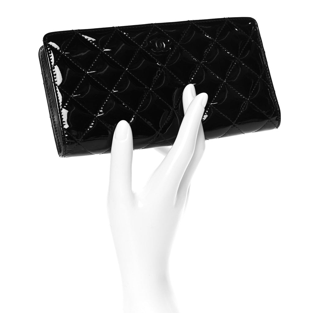 Patent Calfskin Quilted Yen Wallet So Black