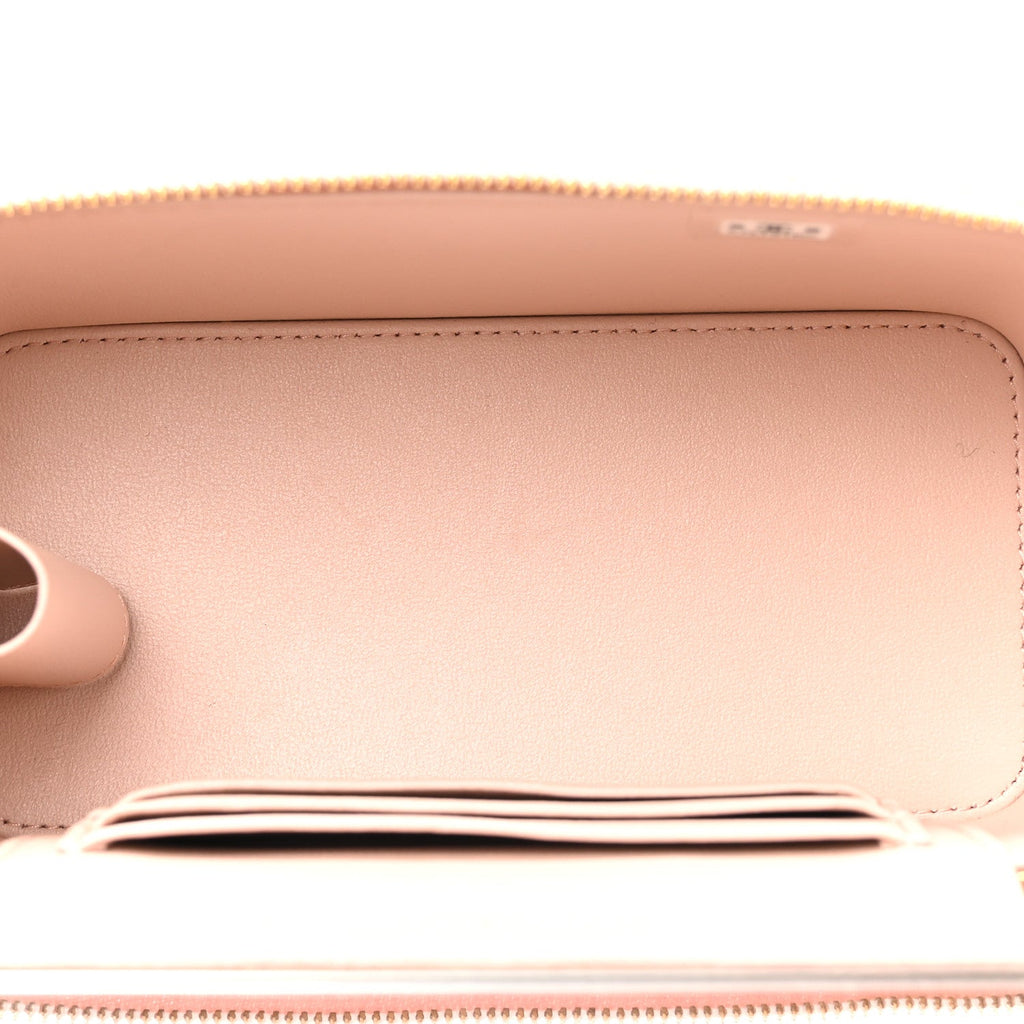 Lambskin Quilted Small Top Handle Vanity Case With Chain Light Pink