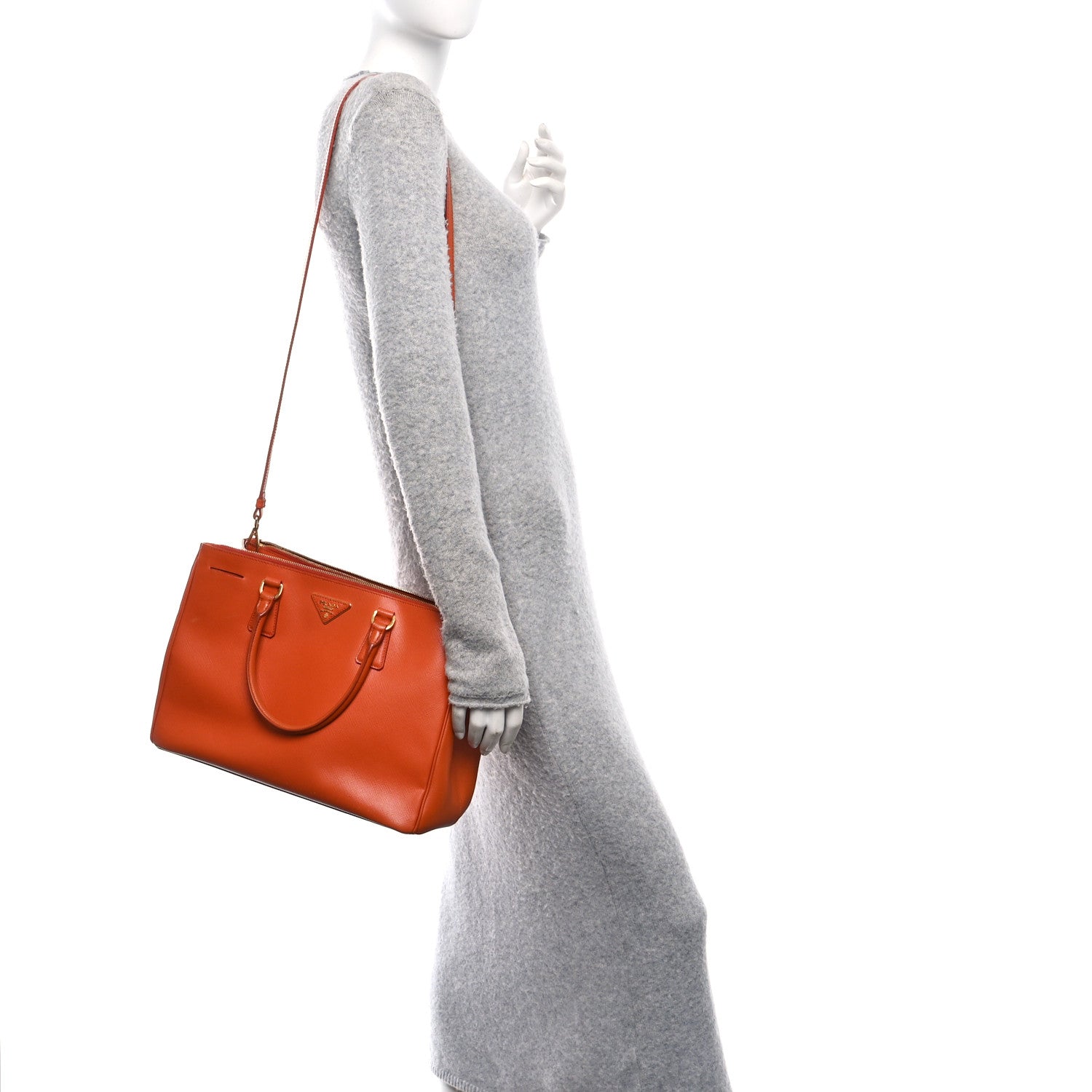 Saffiano Medium Galleria Double Zip Tote Papaya